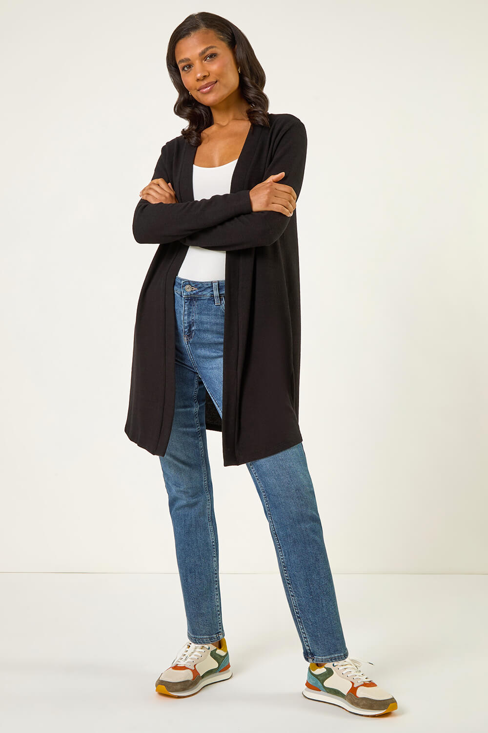 Black Longline Knit Cardigan, Image 3 of 5