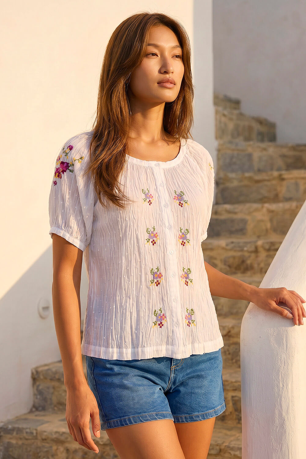 Ivory Floral Cross Stitch Blouse, Image 1 of 4
