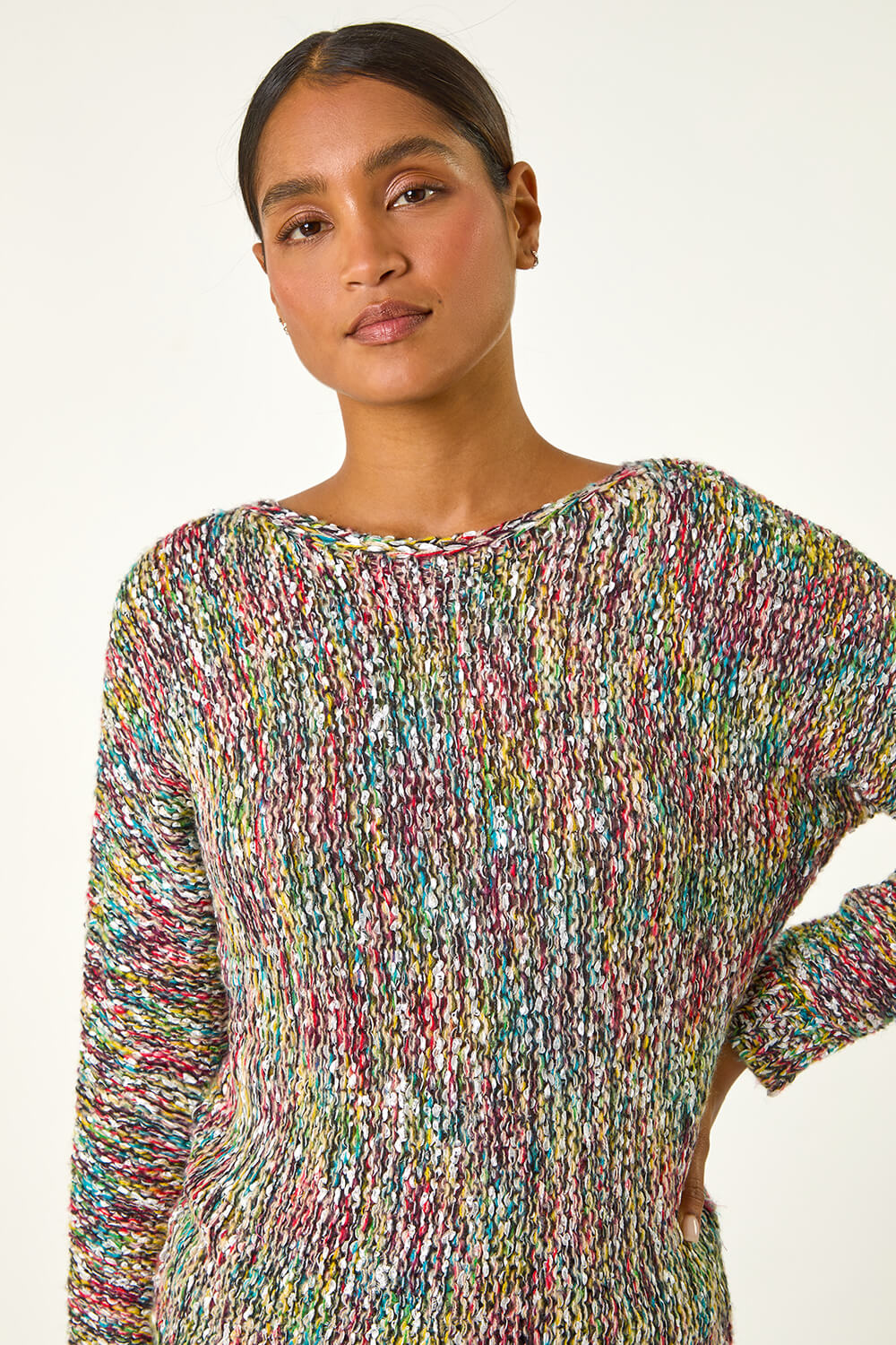 Multi Patterned Tape Yarn Knit Jumper, Image 5 of 5