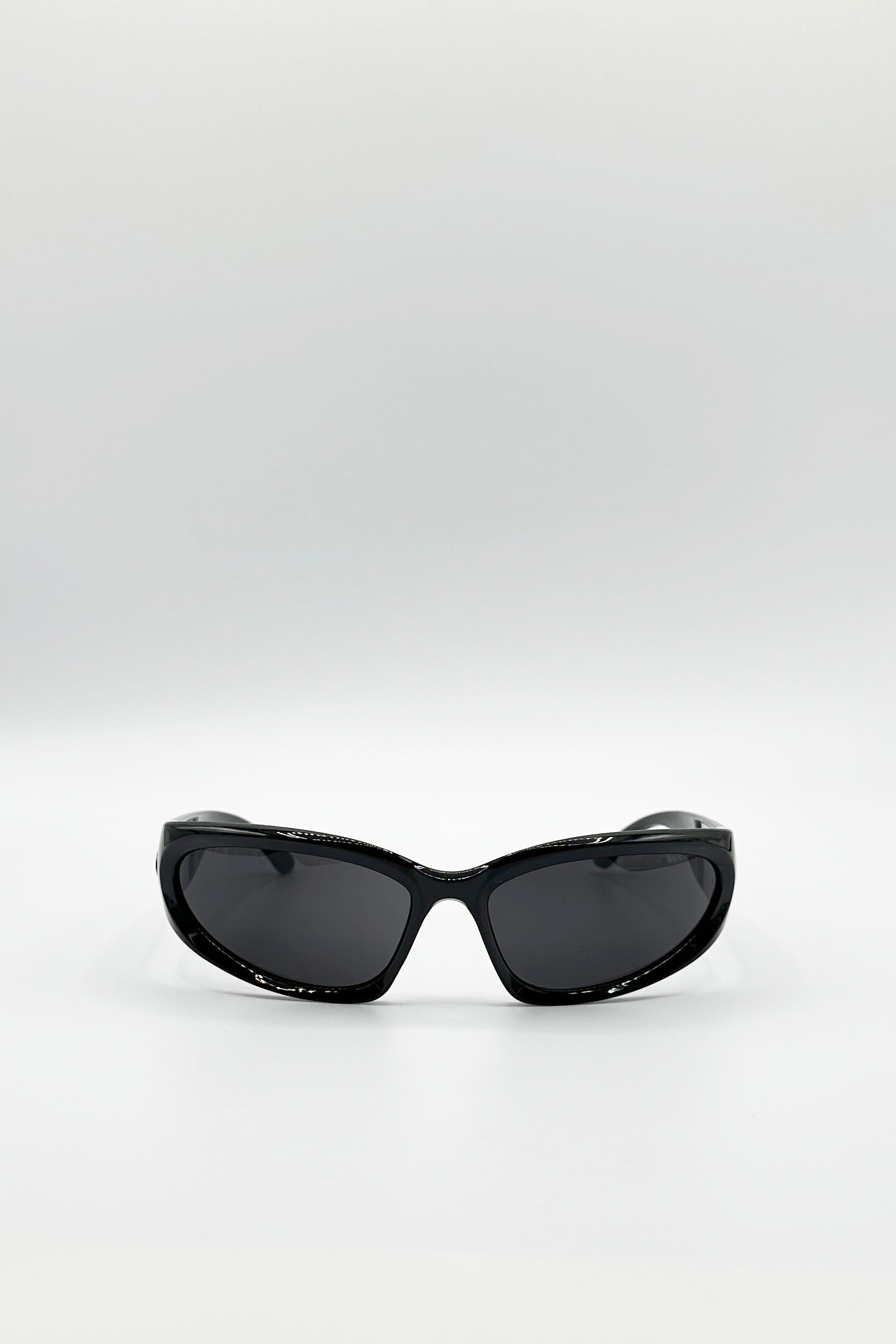 Black Racer Style Sunglasses with Black Lenses, Image 1 of 4