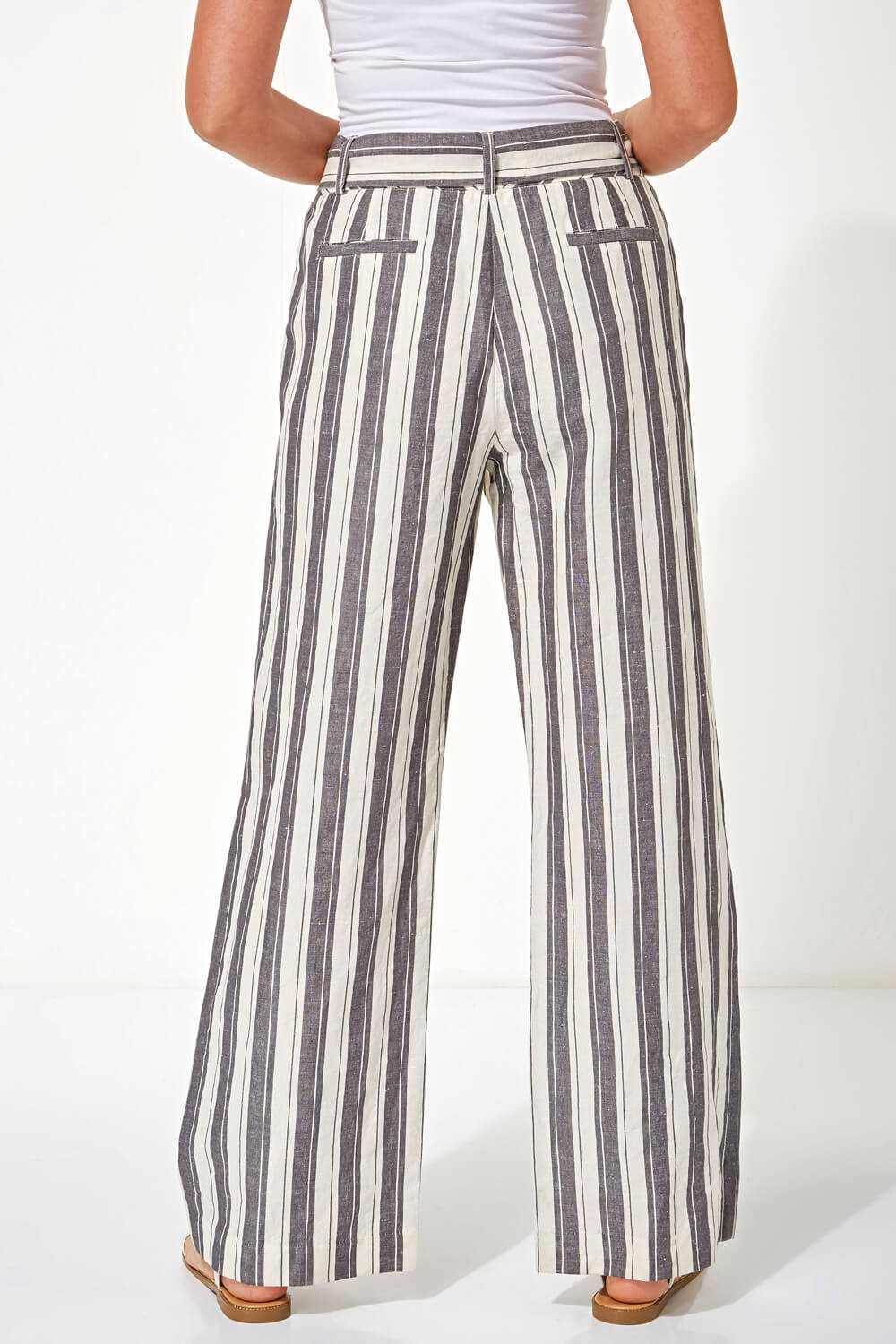 Grey Stripe Linen Wide Leg Trousers, Image 3 of 4