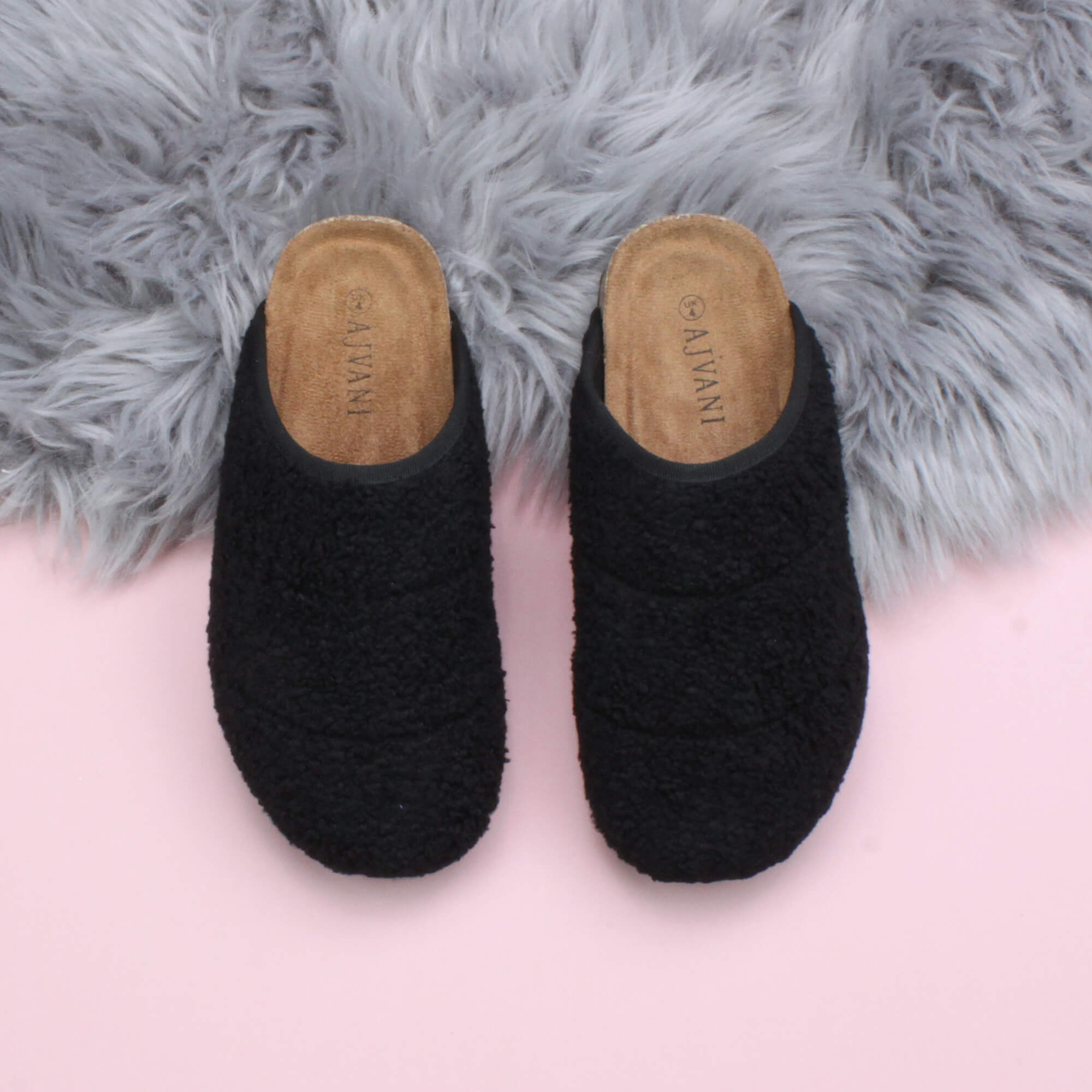 Black AJVANI Black Footbed Mules Slippers, Image 4 of 6