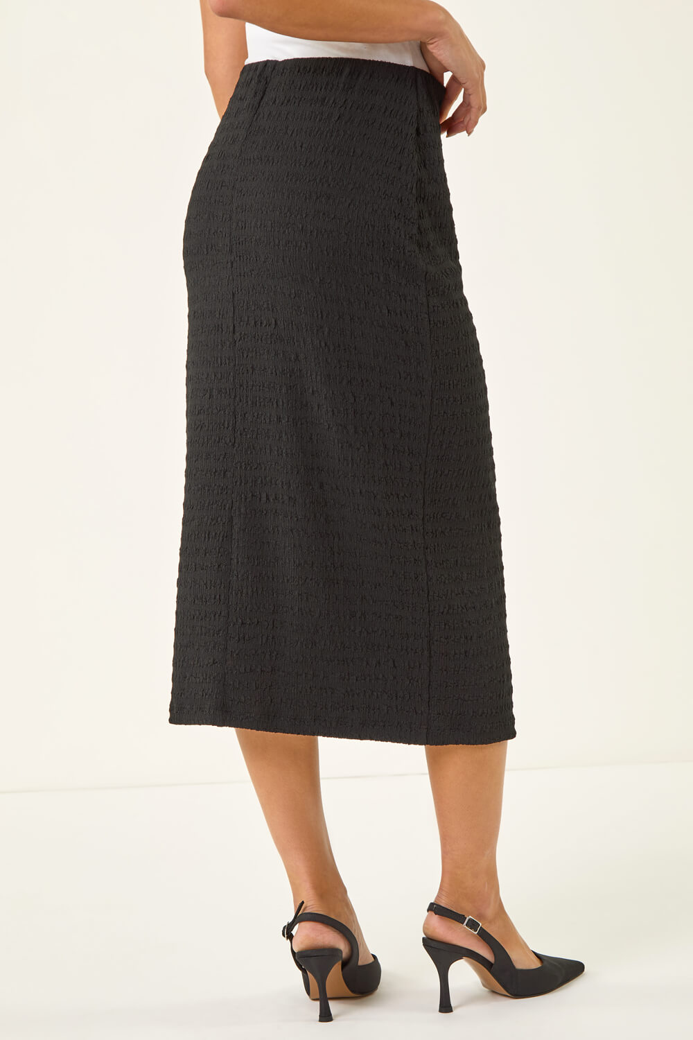 Black Petite Textured Midi Skirt, Image 5 of 5
