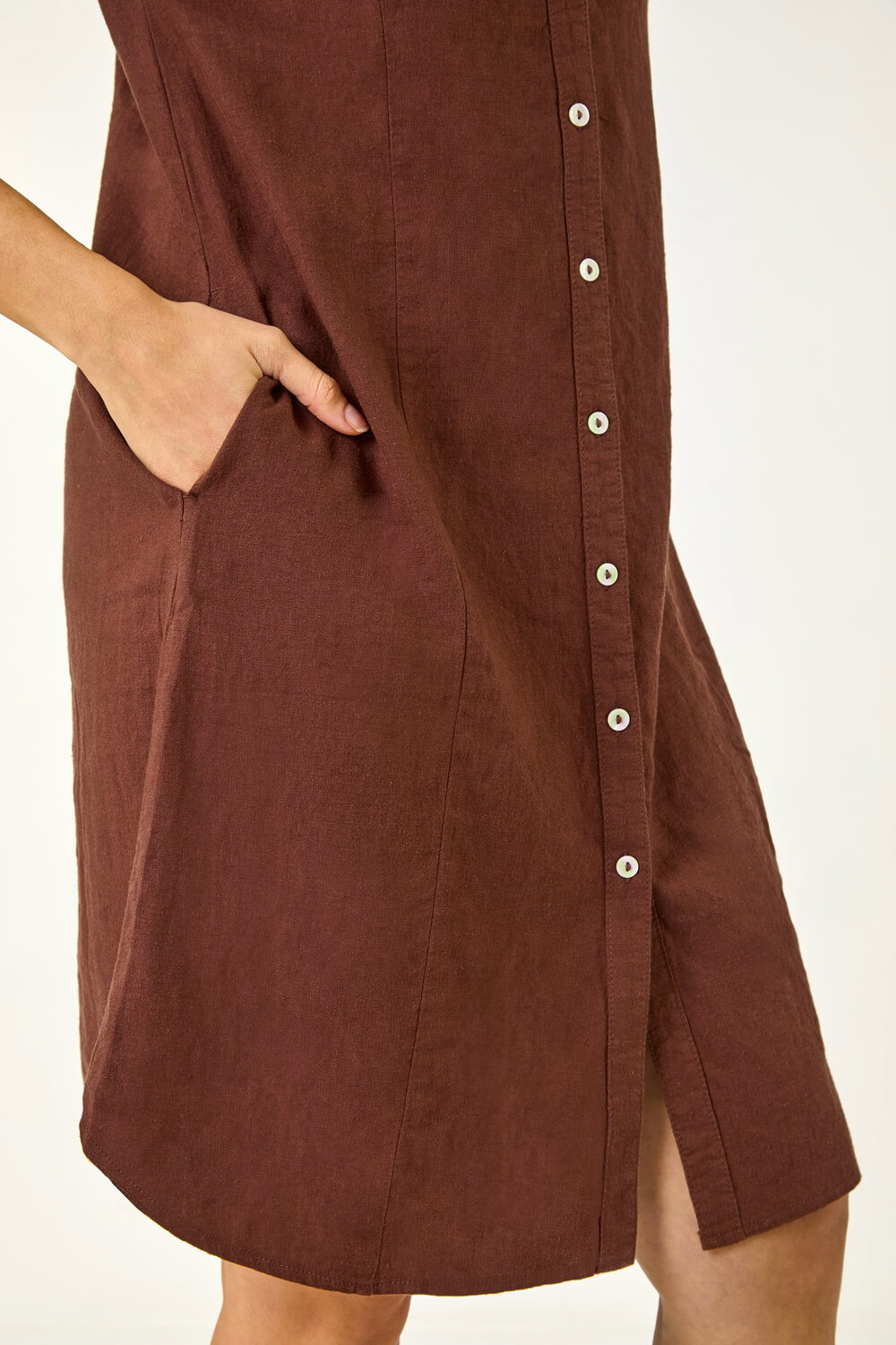 Chocolate Linen Blend Shift Dress, Image 6 of 5