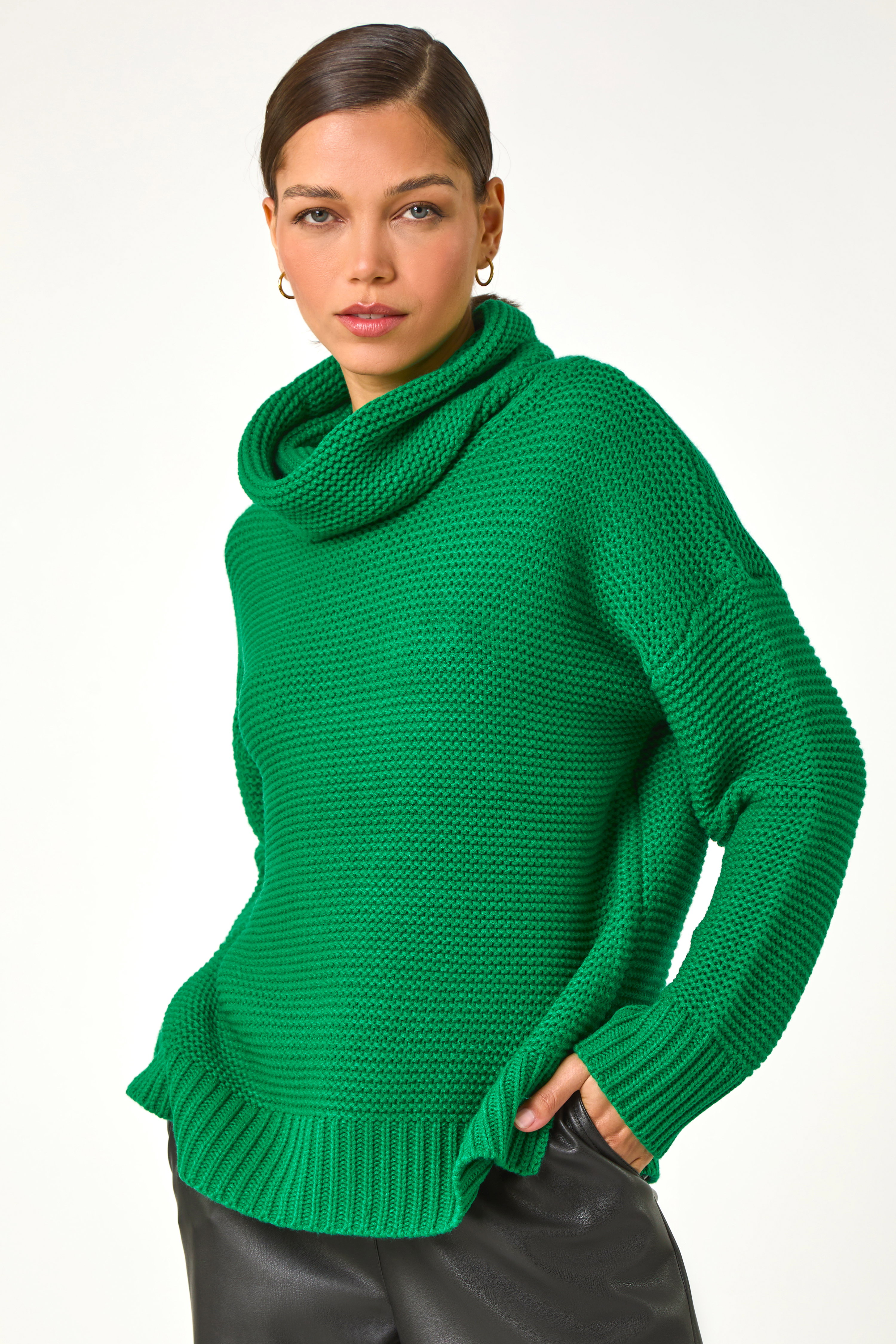 Green Textured Cowl Neck Jumper, Image 5 of 5