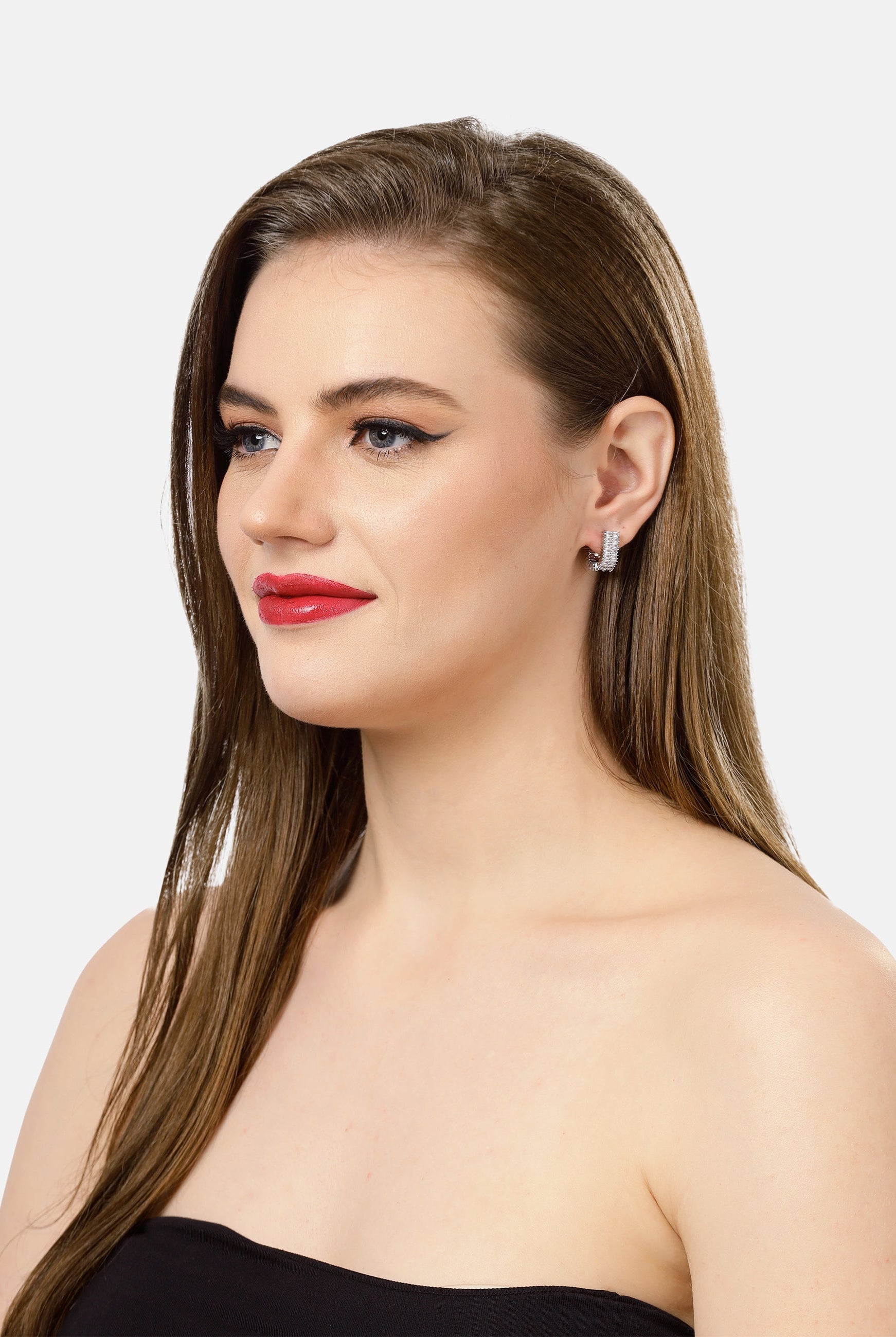 Silver Shimmering Rectangular Hoops, Image 4 of 4