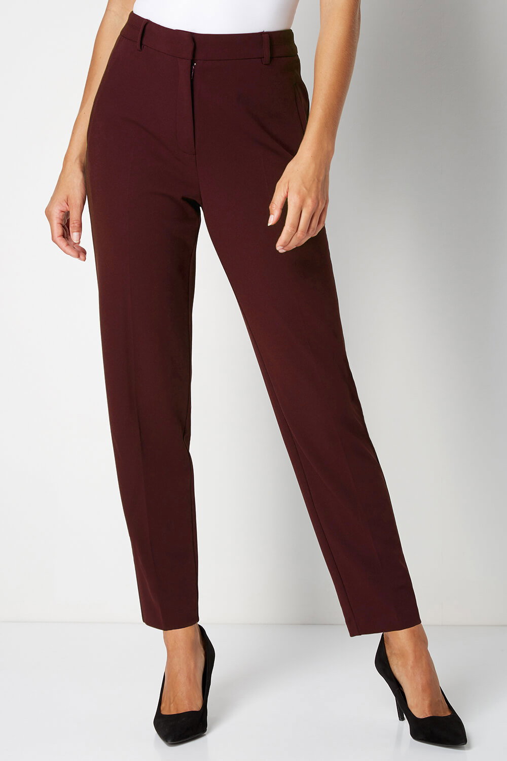 Wine Straight Leg Angela Stretch Trousers, Image 1 of 4