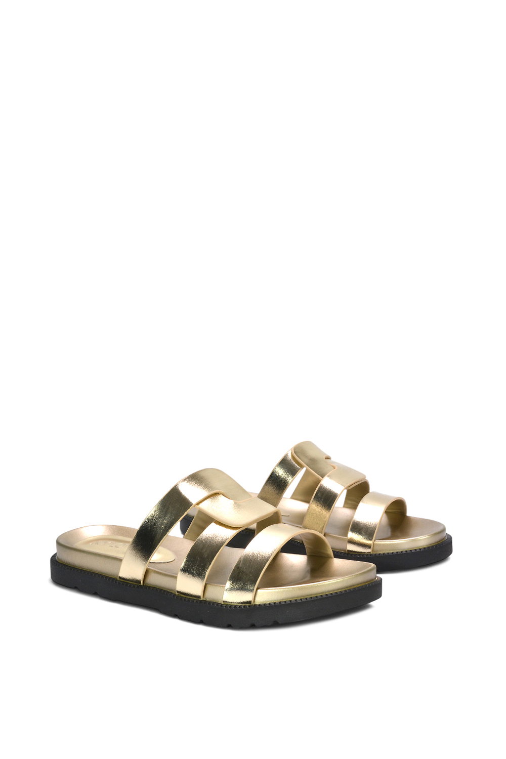 Gold XY LONDON Gold 'Aurelia' Flat Slider Sandals With Comfortable Footbed, Image 3 of 6