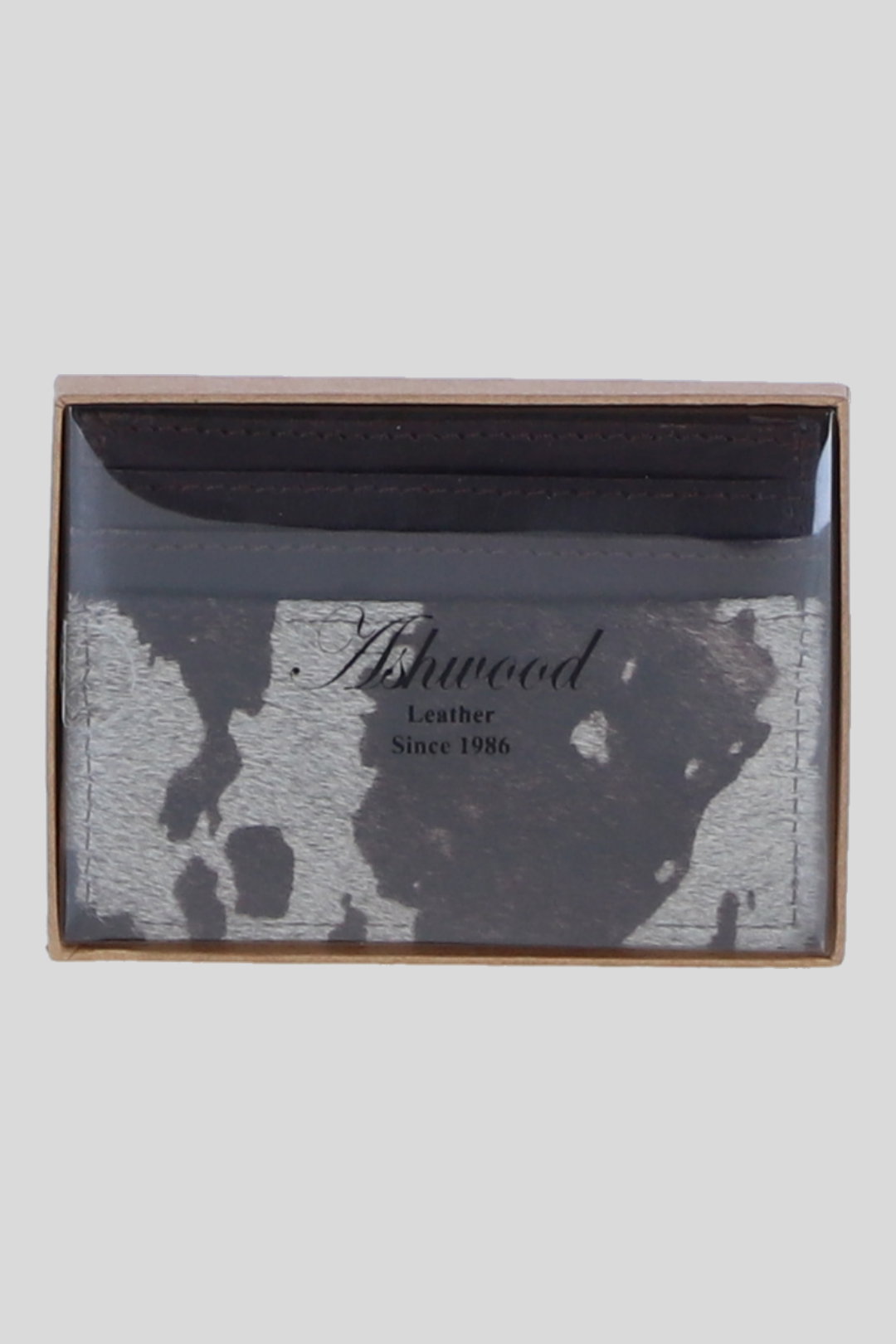 Brown Real Leather Hair-on-Hide Cow Print Card Holder Wallet, Image 1 of 3