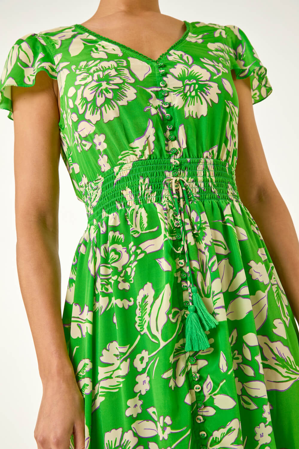 Green Floral Frill Maxi Dress, Image 6 of 5