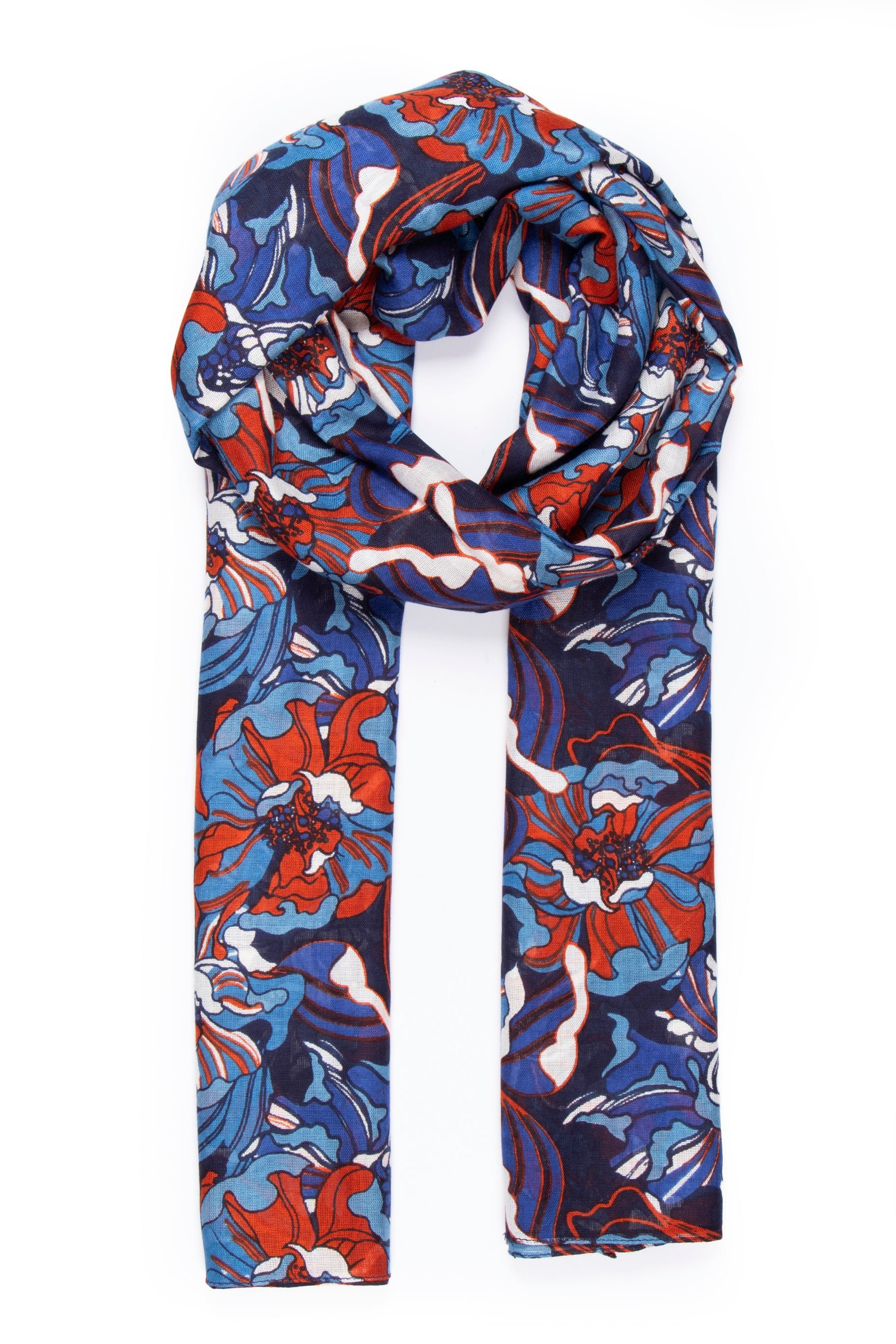 Blue Sarta Blue Hydrangea Floral Lightweight Scarf, Image 2 of 2