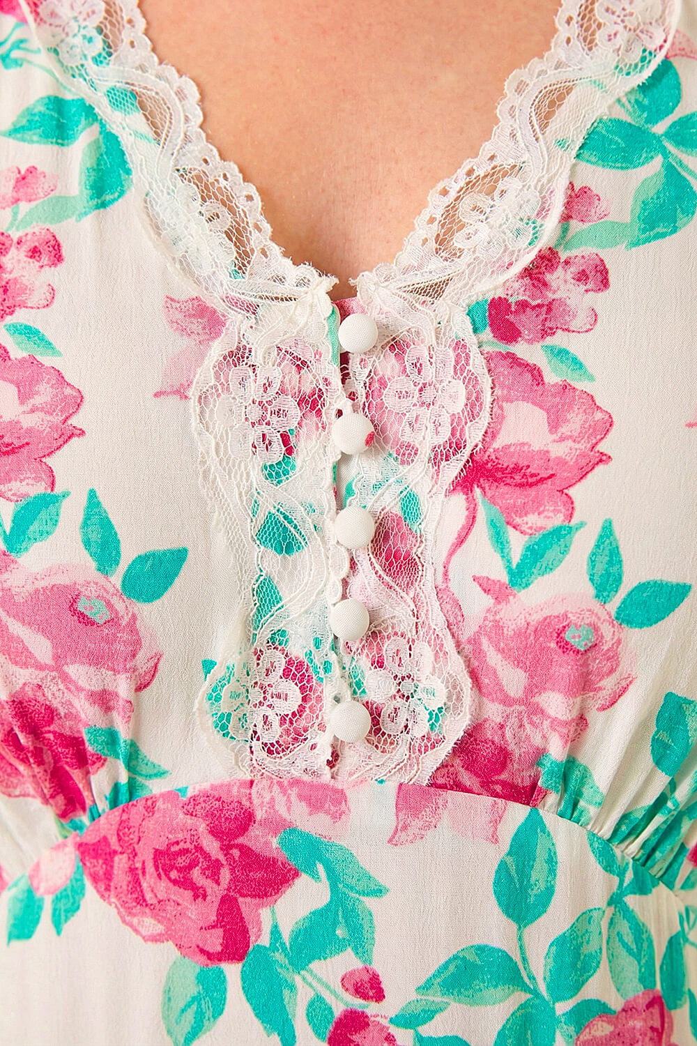 Ivory Floral Lace Trim Midi Dress , Image 5 of 4