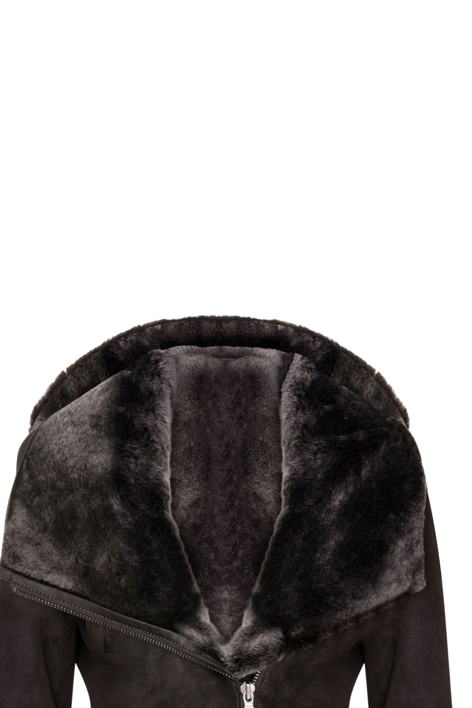 Taupe Merino Sheepskin Hooded Coat-Antioch, Image 4 of 4