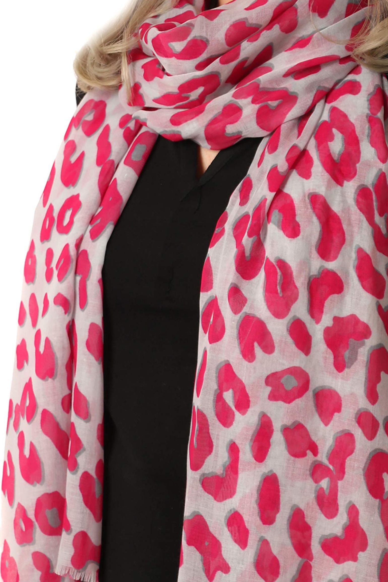 Fuchsia Bold Leopard Print Lightweight Scarf, Image 2 of 4