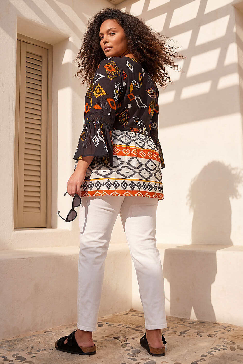 Orange Curve Ikat Print Woven Top, Image 4 of 4