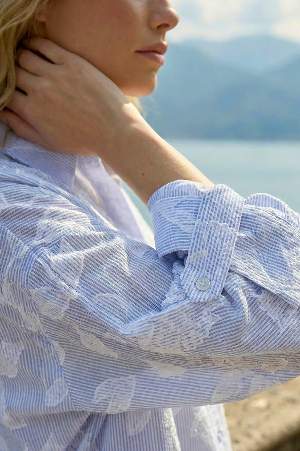 Light Blue Floral Jacquard Buttoned Shirt, Image 6 of 5