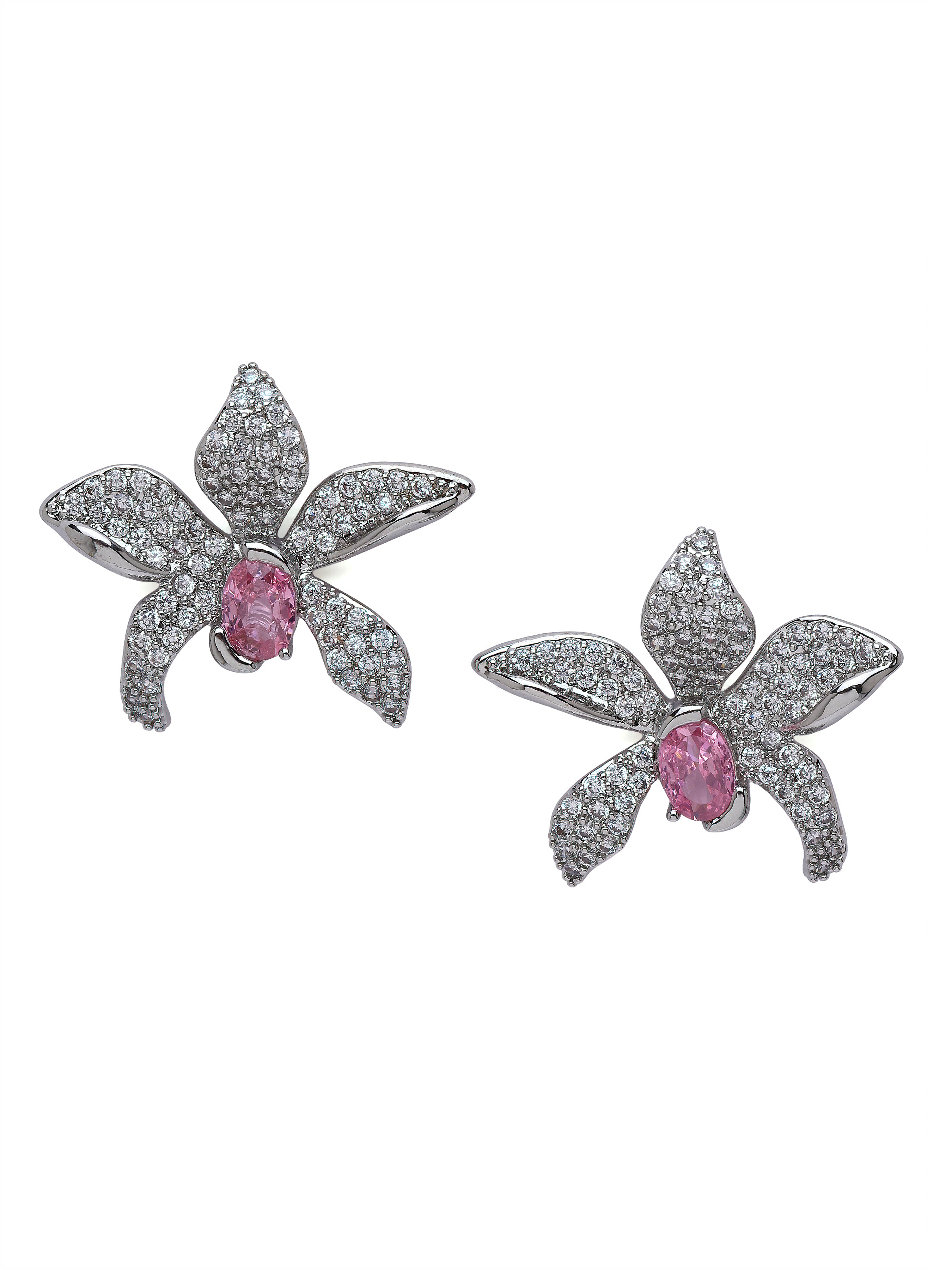 Metallic Floral Crystal Stud Earrings