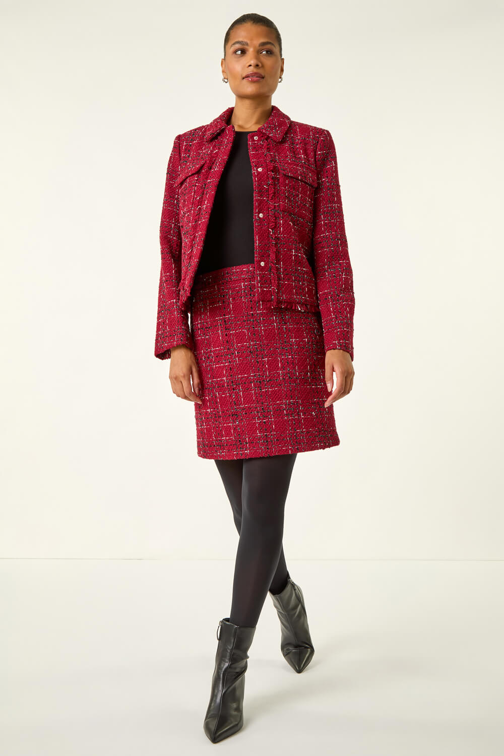 Roman Women's Wine Luxury Boucle Textured Jacket Size 18