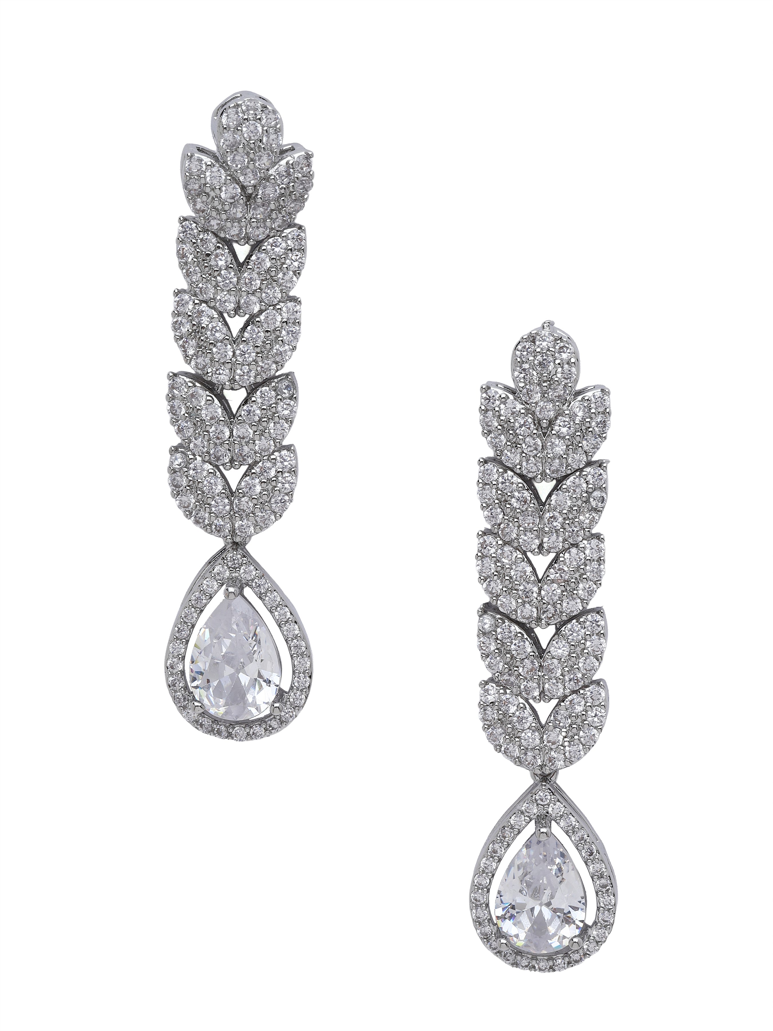Silver AVANT-GARDE PARIS Silver Leaf Cascade Teardrop Statement Earrings, Image 1 of 3