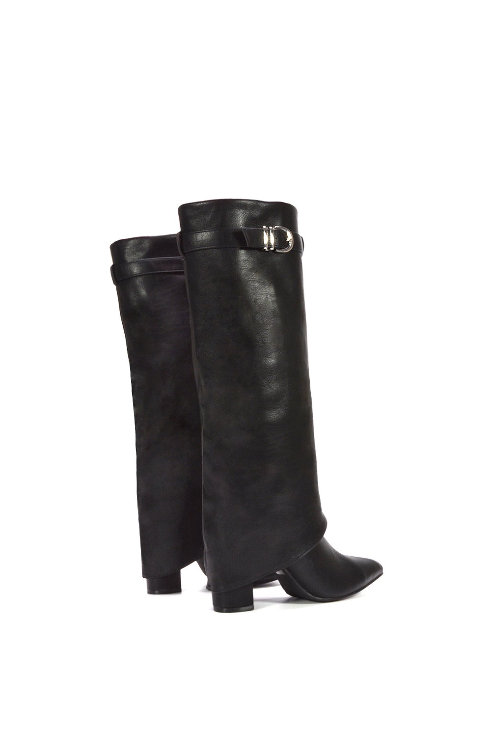 Black XY LONDON Black 'Aaliyah' Fold Over Boots Block Heel Buckle Point Toe, Image 4 of 7