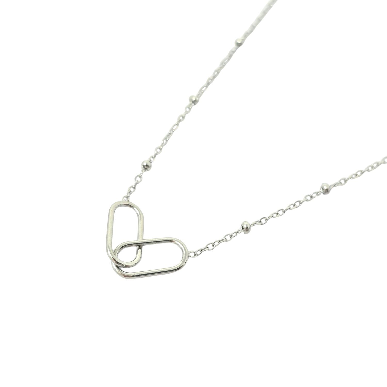 Metallic Interlocking Paperclip Infinity Silver Necklace