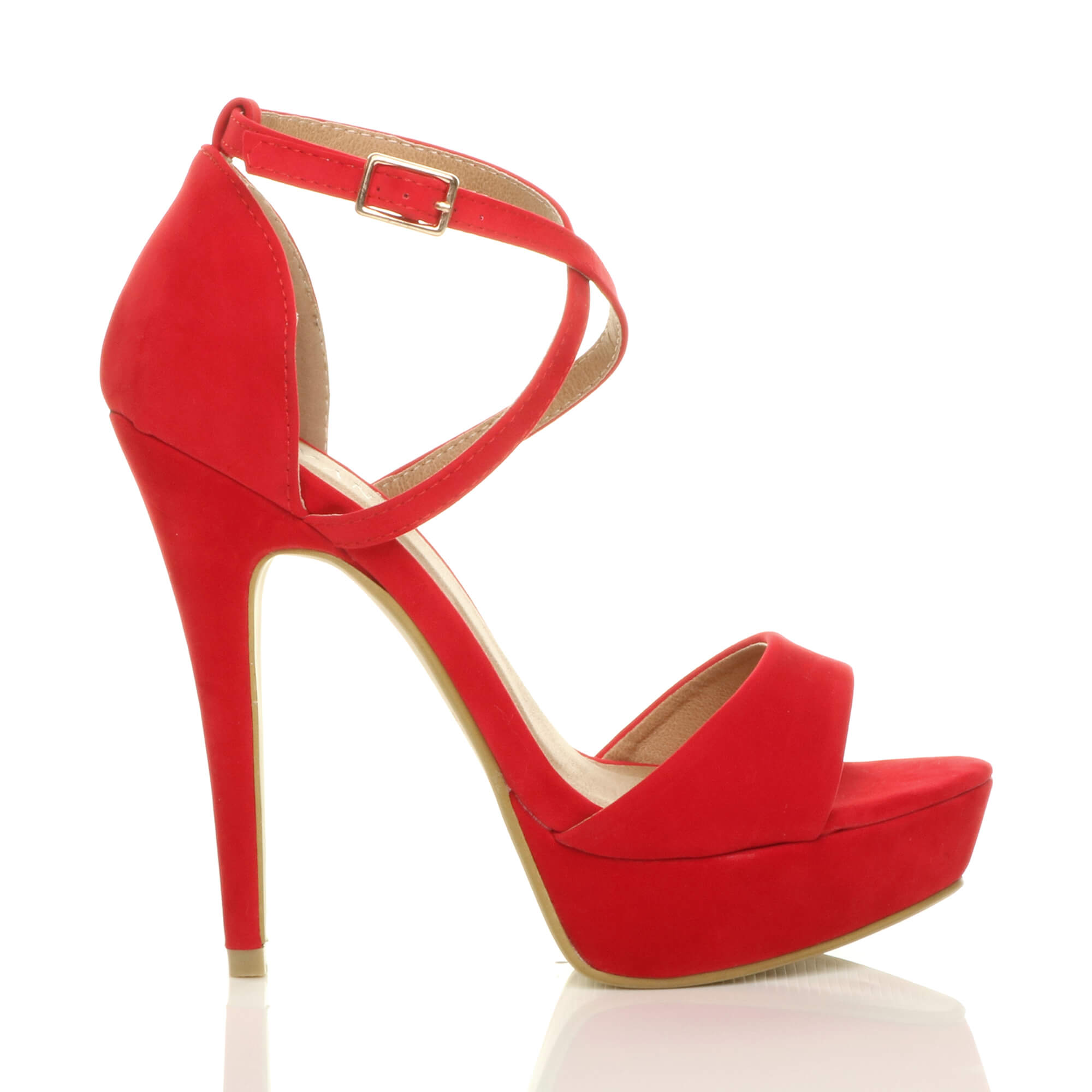 Red AJVANI Red High Heel Crossed Straps Platform Sandals, Image 2 of 6