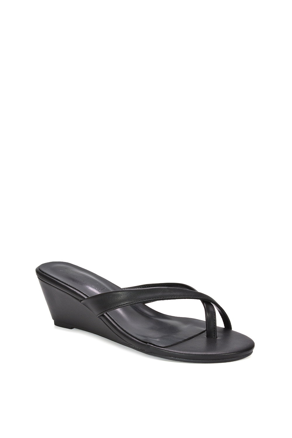 Black 'Rosa' Mid Wedge Heel Sandal Mules With Toe Post, Image 2 of 6