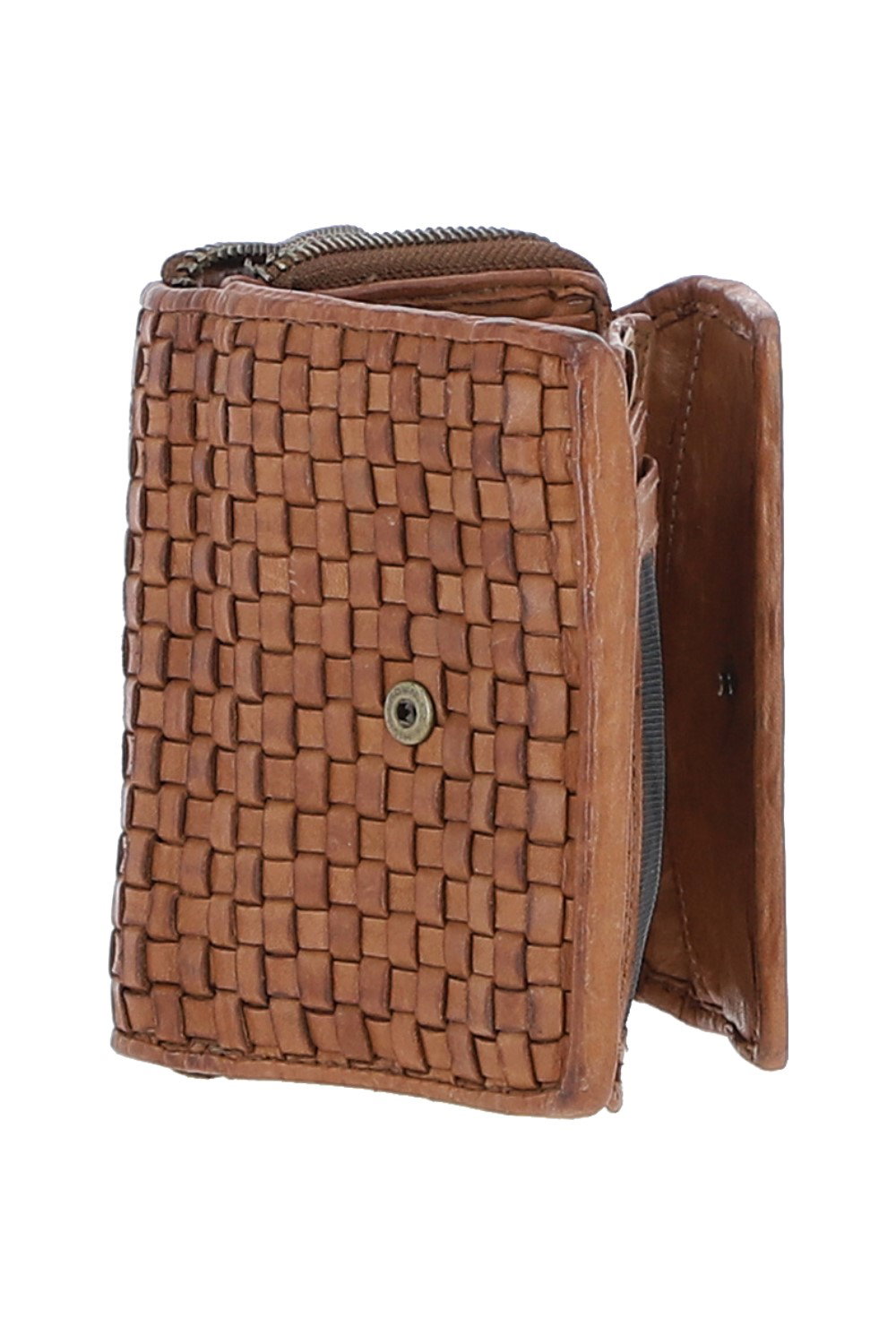 Taupe Vintage Woven Leather 7 Card Purse, Image 3 of 4