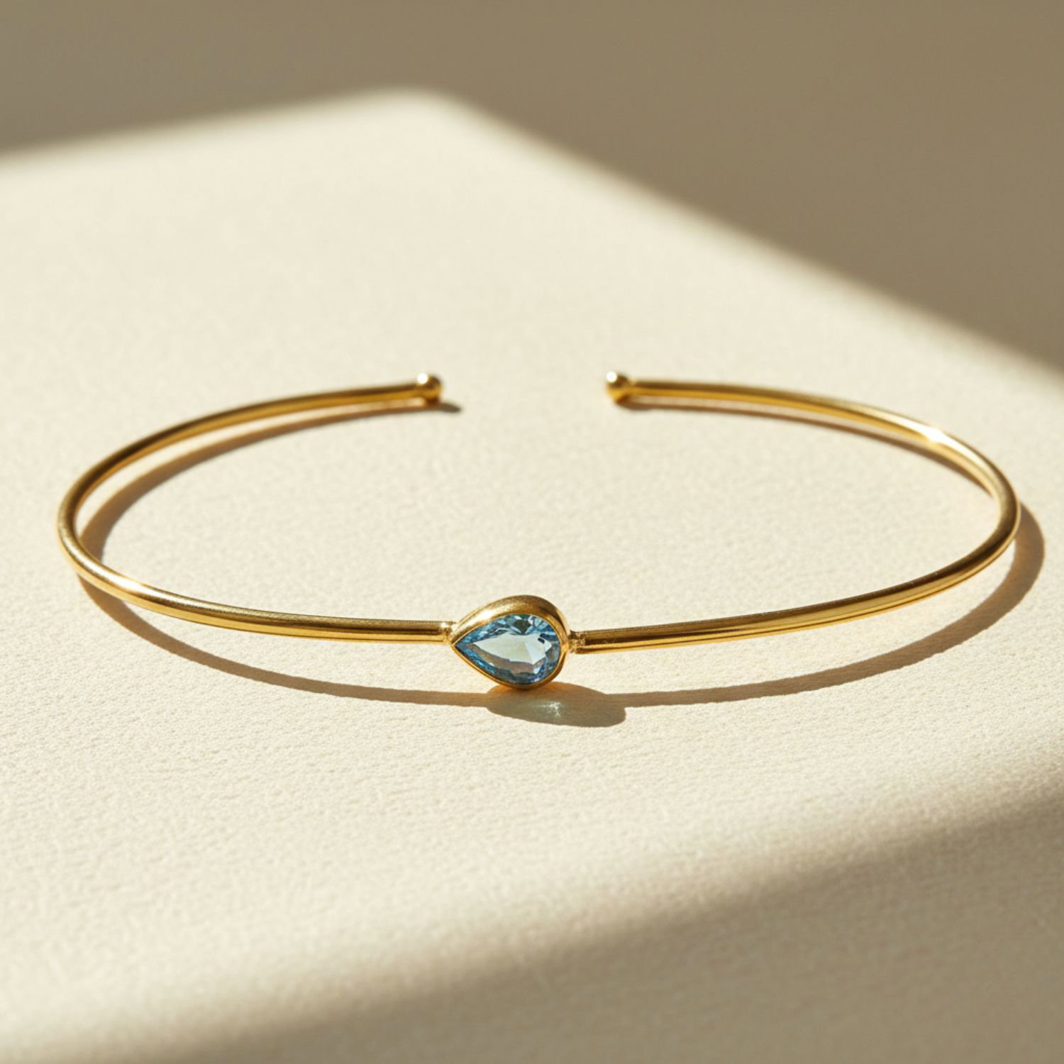 Gold 18ct Gold Plated Aquamarine March Birthstone Bangle, Image 1 of 5