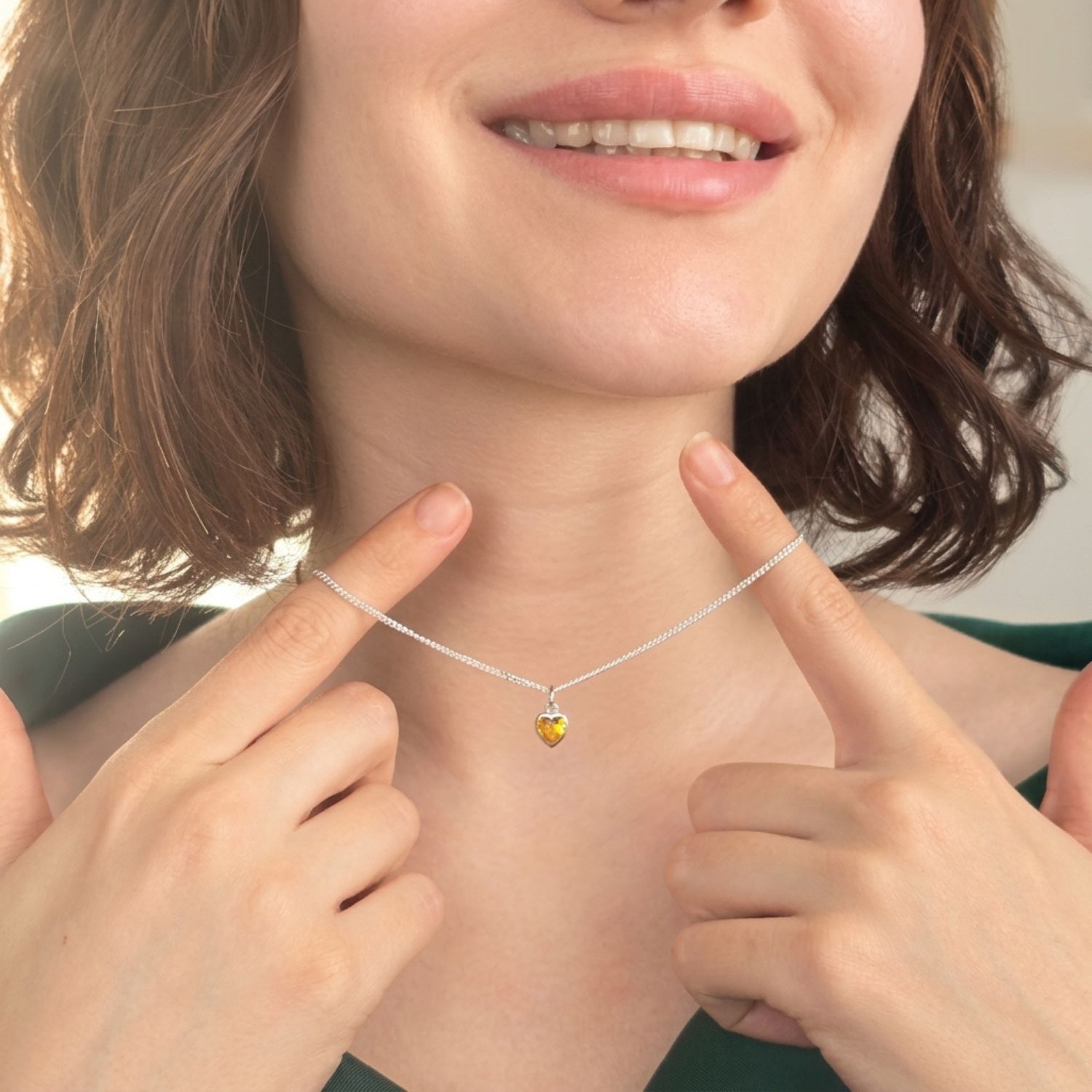 Orange Mini Heart Silver Citrine November Birthstone Necklace, Image 3 of 4