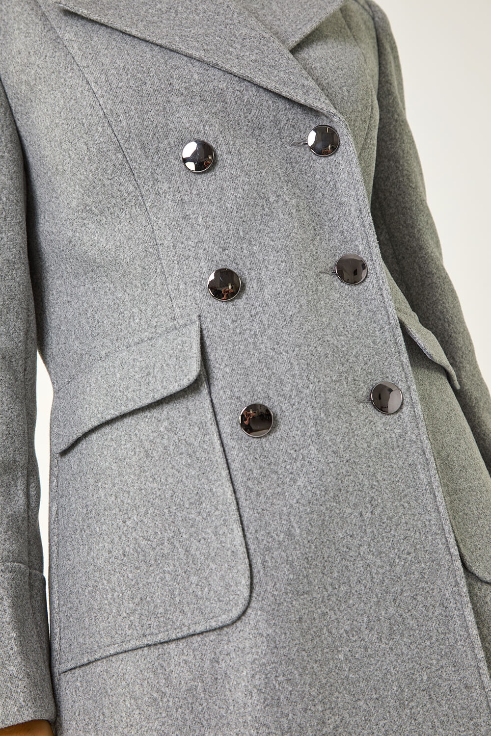 Charcoal Grey Double Breasted Longline Coat, Image 6 of 5