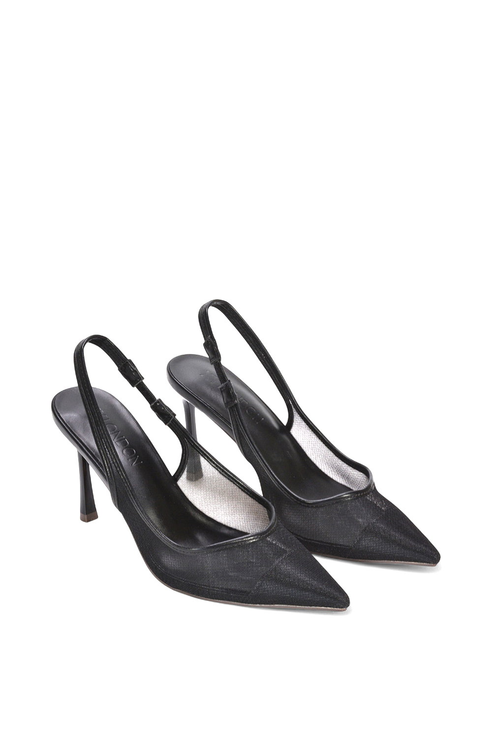 Black XY LONDON Black 'Caroline' Pointed Toe Mesh Slingback Court Shoe Heels, Image 5 of 5