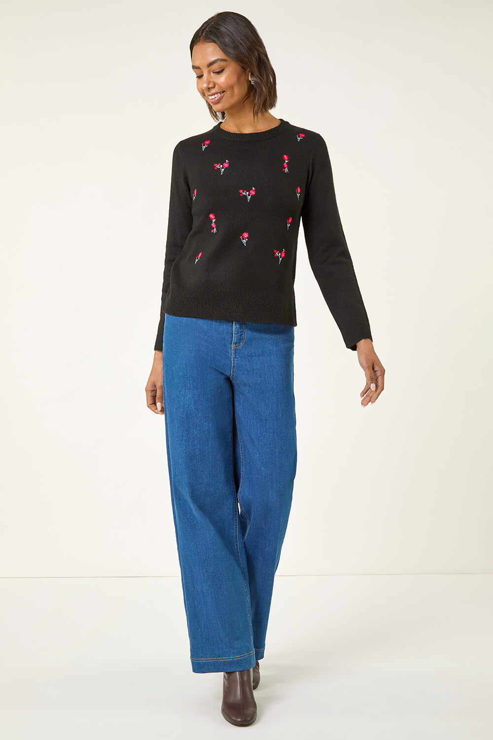 Black Floral Embroidered Knit Jumper, Image 4 of 5