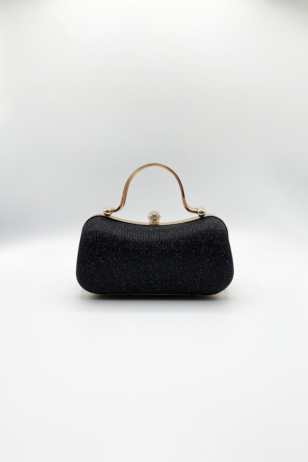 Black Diamonte Handle Glitter Clutch Bag with Chain Strap, Image 2 of 5