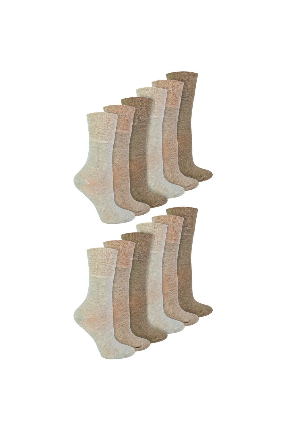Beige 12 Pairs Diabetic Bamboo Socks, Image 1 of 5