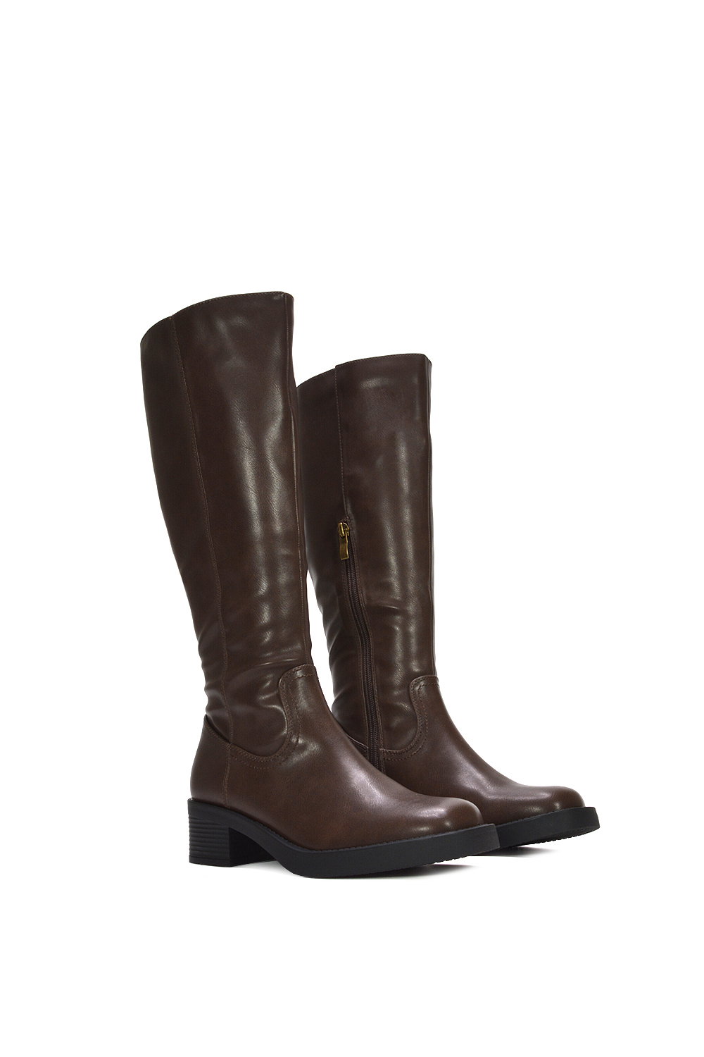 Brown XY LONDON Brown 'Nyx' Knee High Equestrian Style Biker Riding Boots, Image 3 of 7