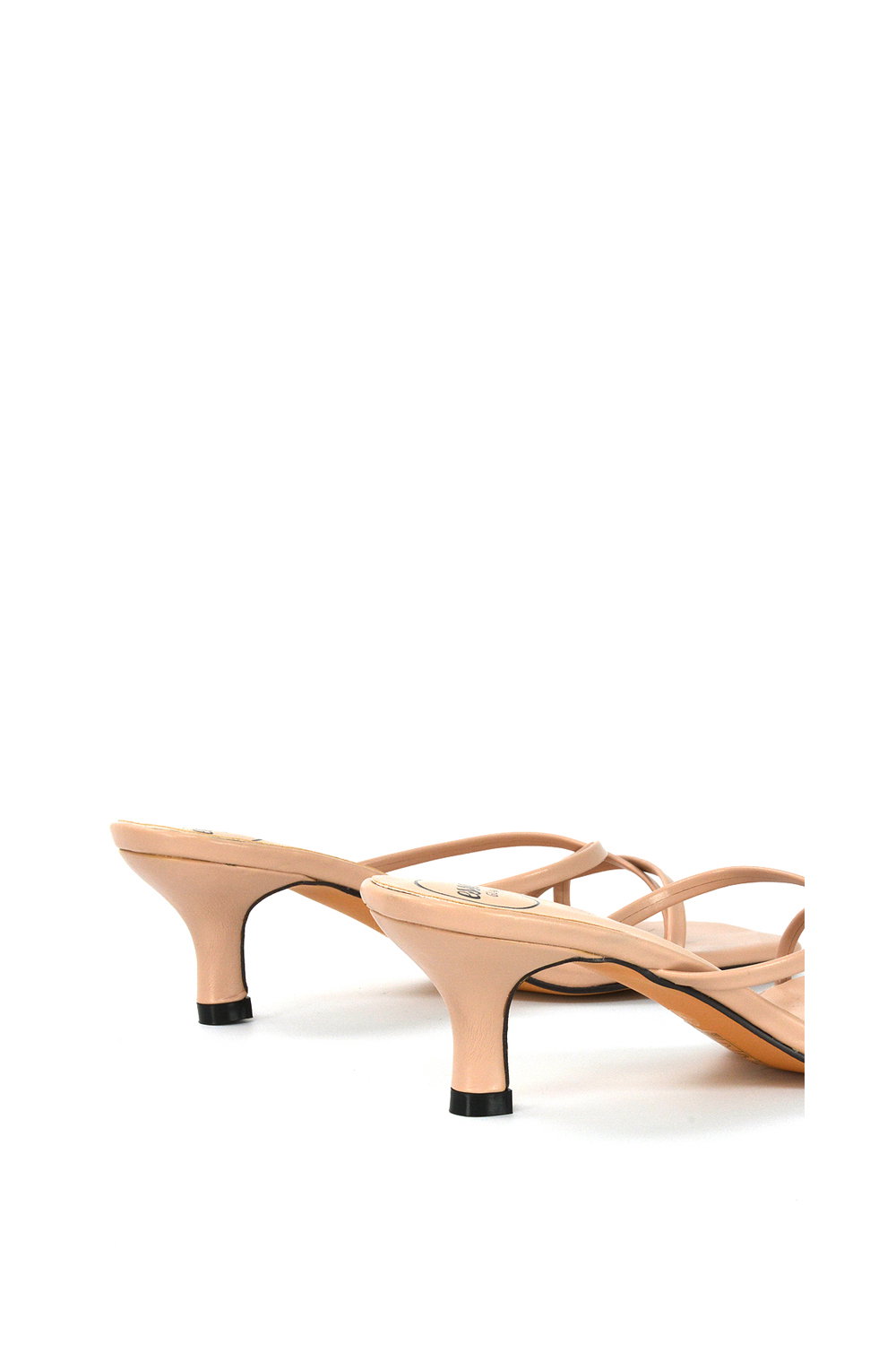 Beige XY LONDON Beige 'Dream' Strappy Square Toe Kitten Heel Slip on Mule Sandals, Image 4 of 5