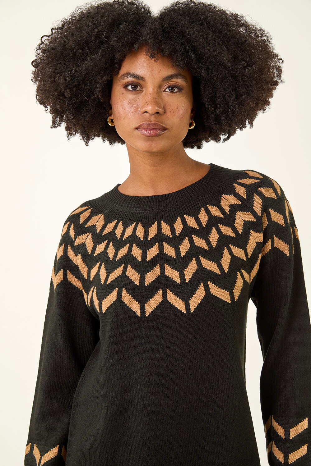 Camel Chevron Stretch Knit Jumper Dress, Image 5 of 5