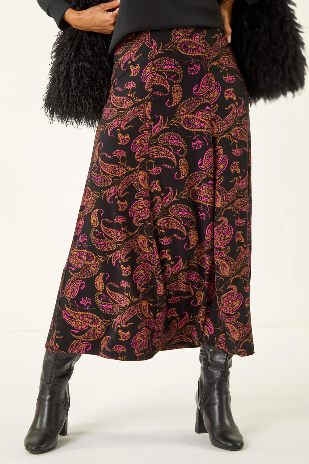 Roman Women's Pink Paisley Print Midi Stretch Skirt Size 18