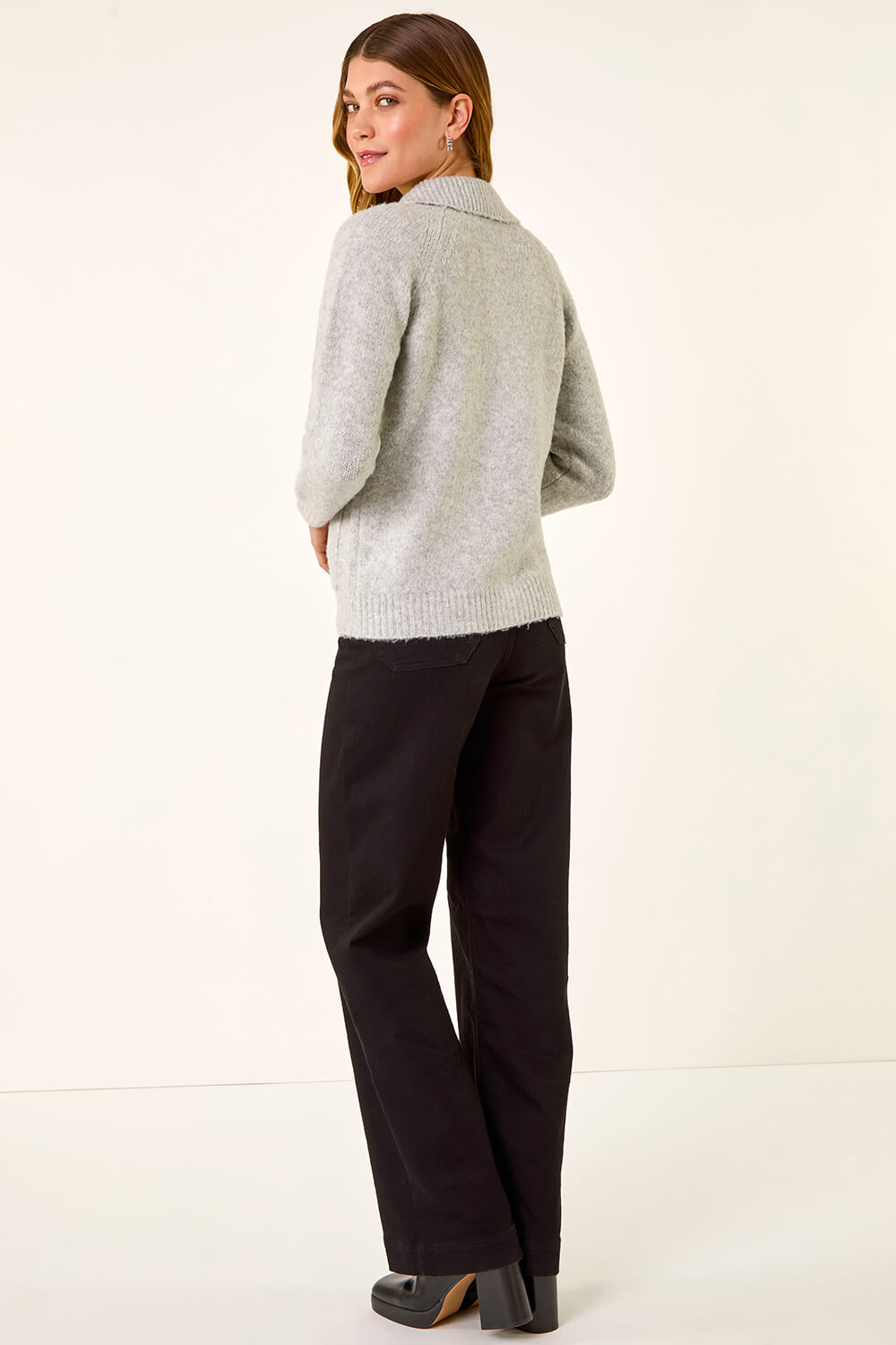Grey Bow Buttoned Collared Cardigan, Image 4 of 5