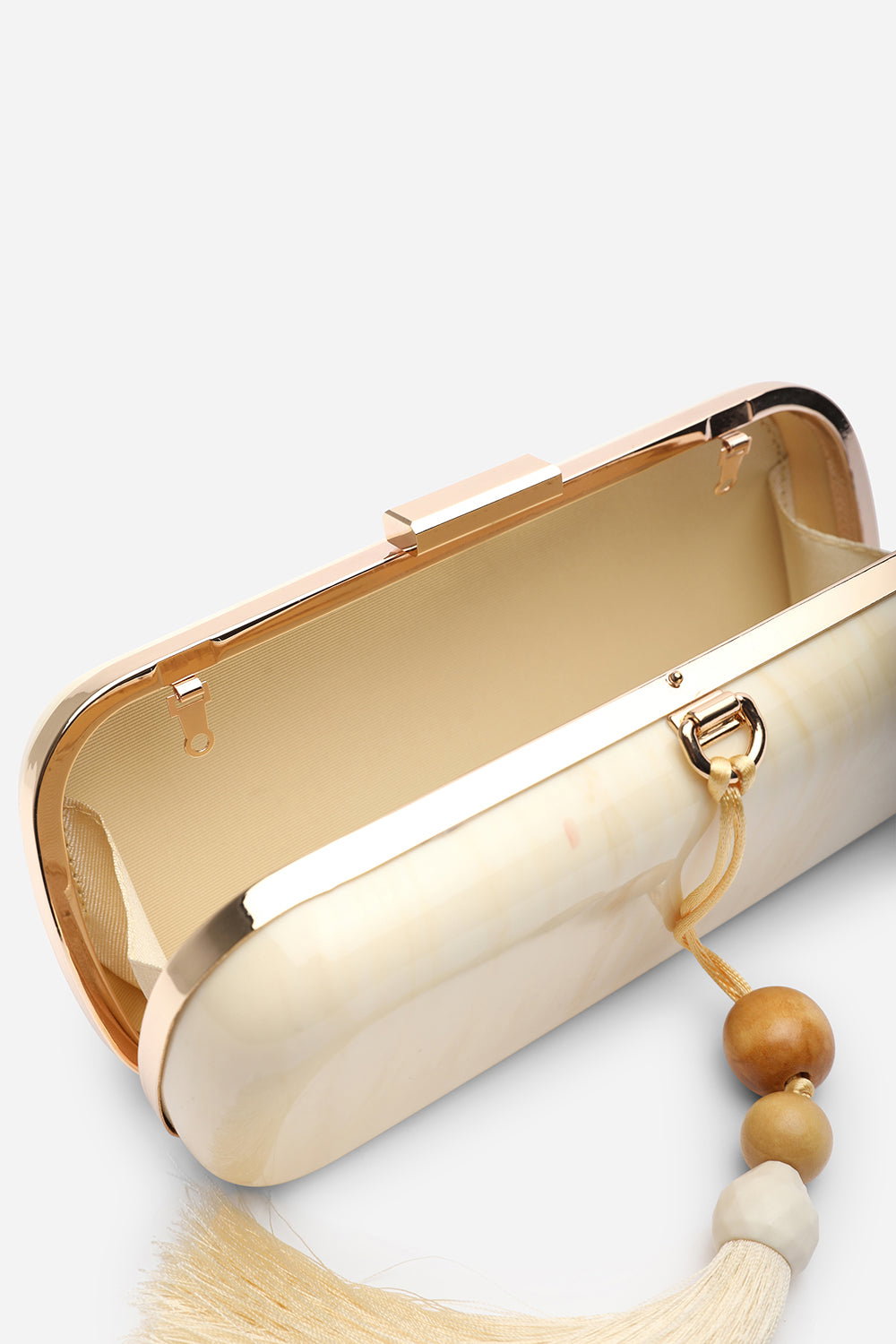 White Falcon Marble Finish Tassel Clutch Bag, Image 5 of 8