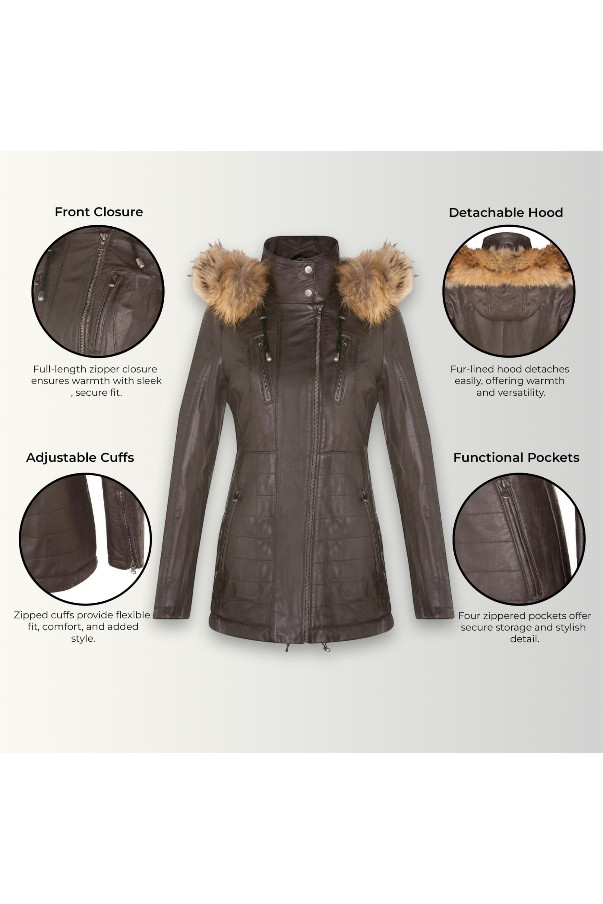 Brown Quilted Leather Parka Jacket-Winton, Image 3 of 6