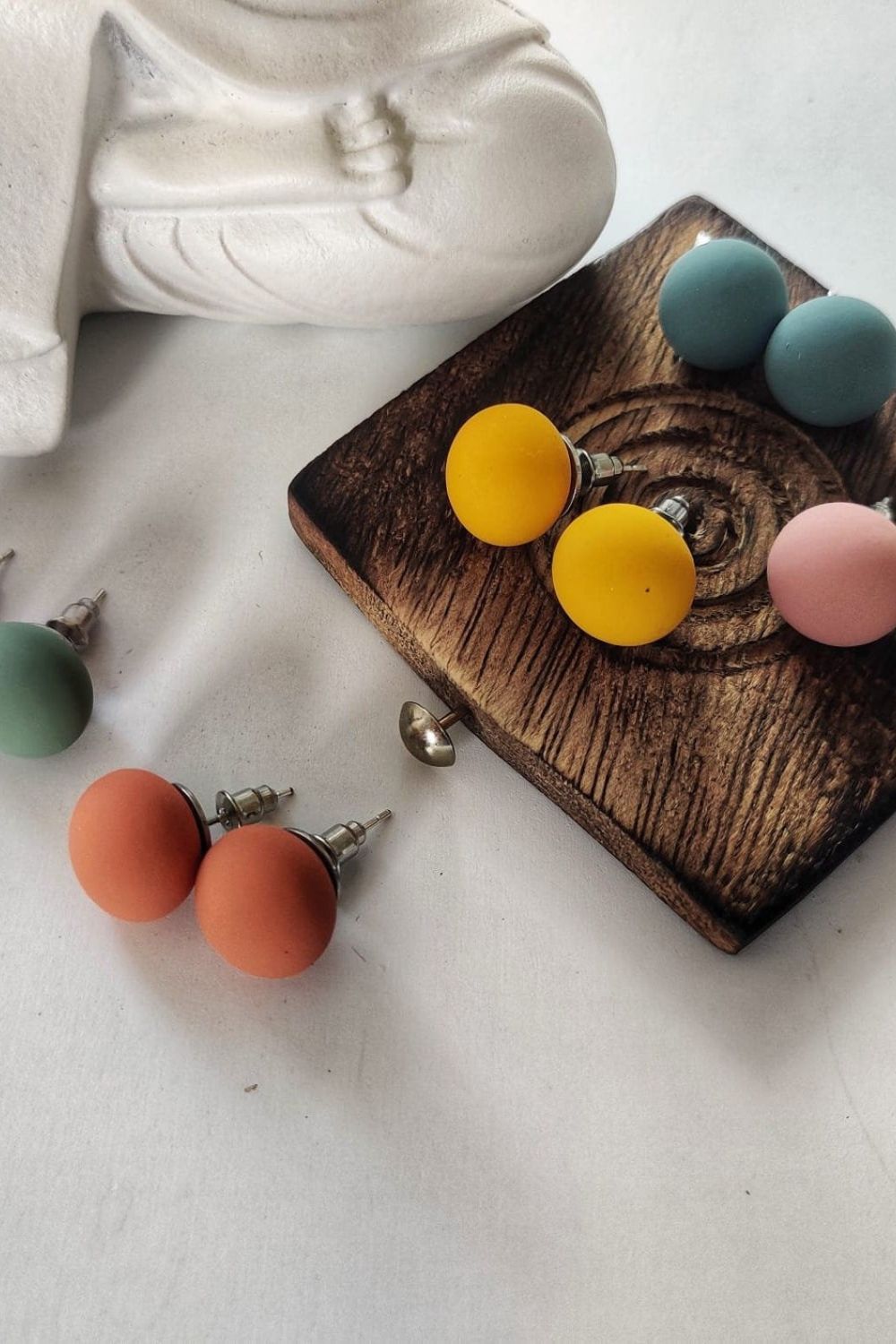 Yellow Multicolour Matte Round Ball Studs - Unisex, Image 1 of 2