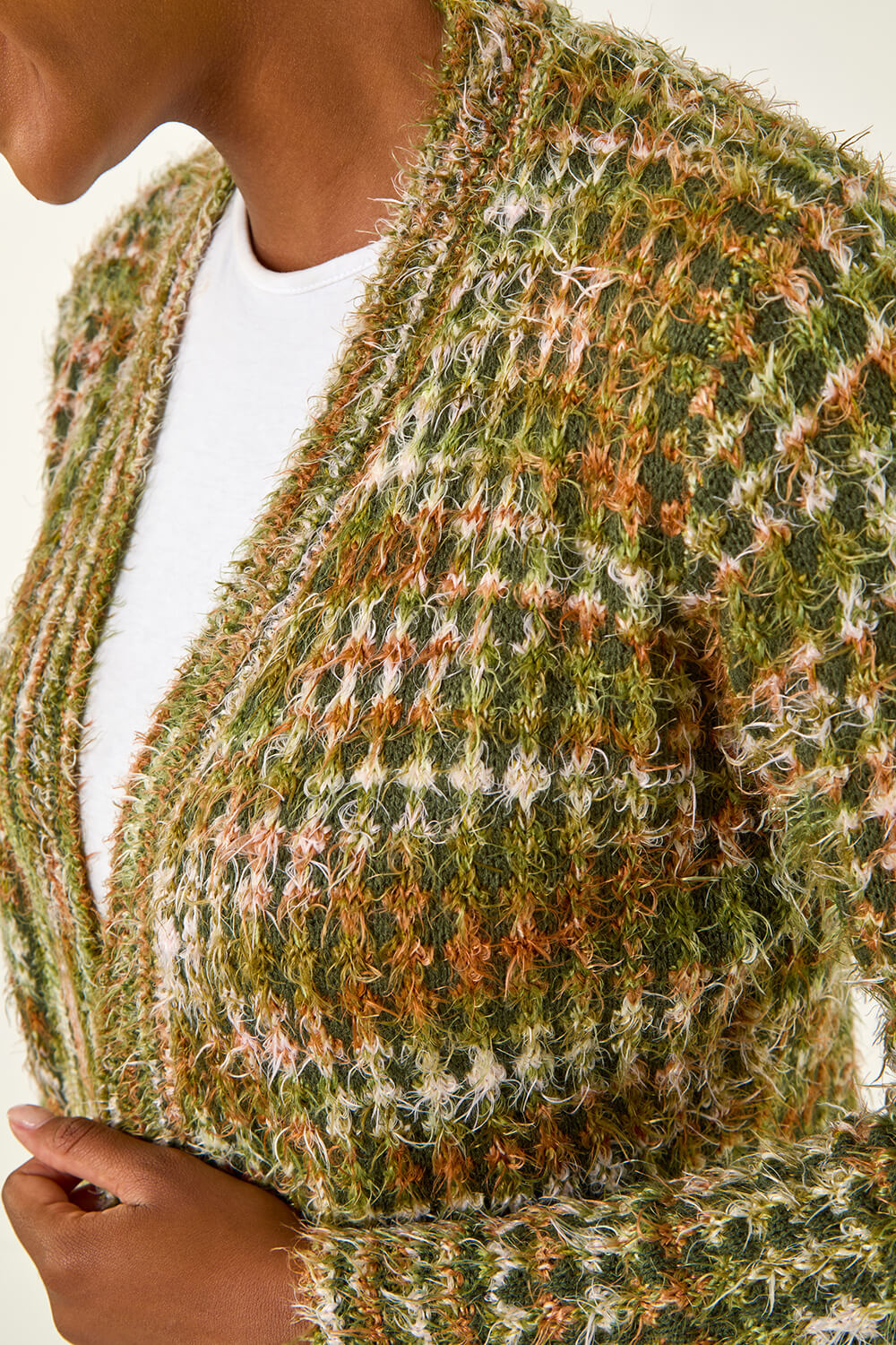 Olive Space Dye Fluffy Knit Cardigan, Image 6 of 5