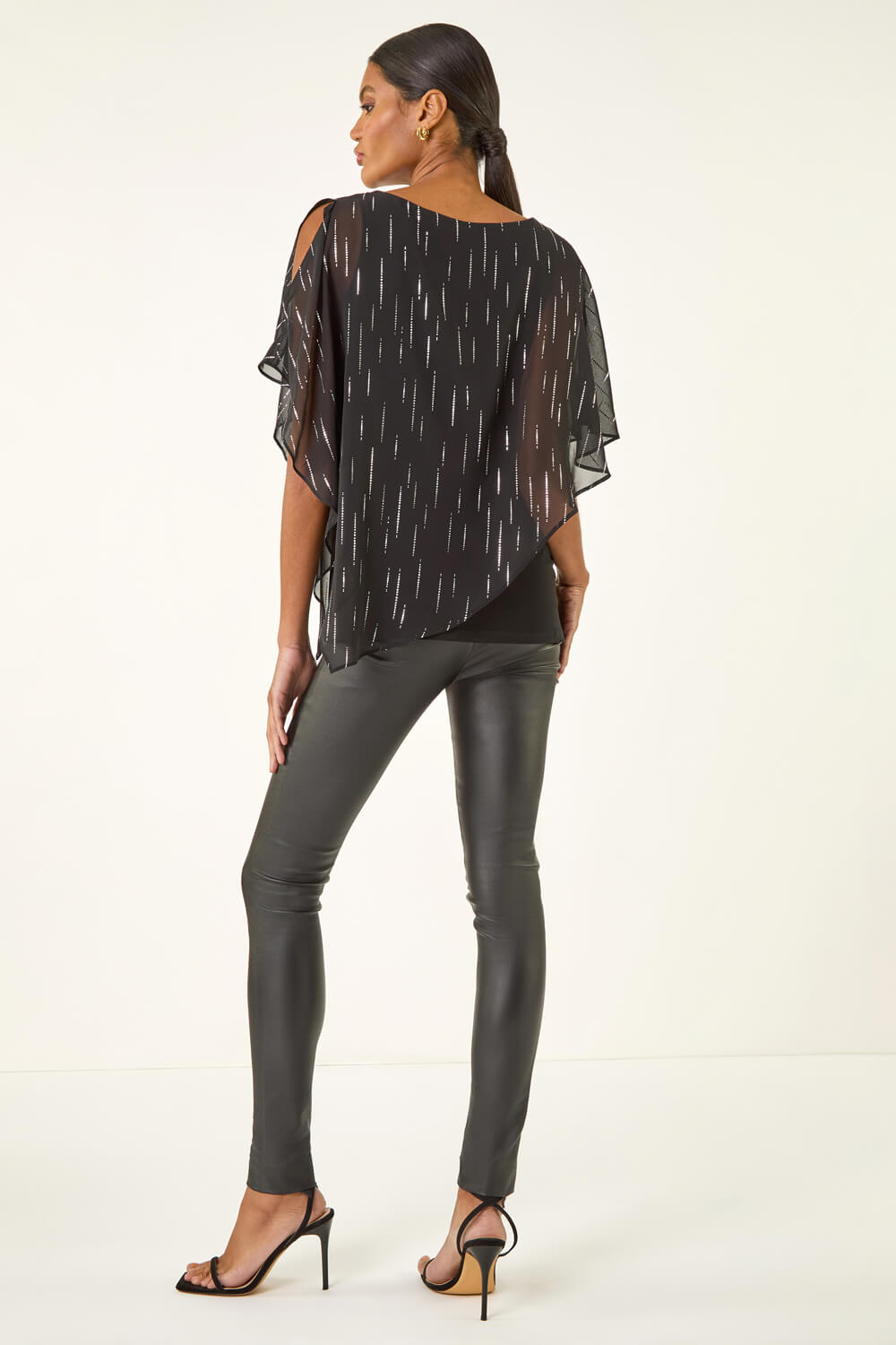 Black Foil Dot Overlay Asymmetric Top, Image 4 of 5