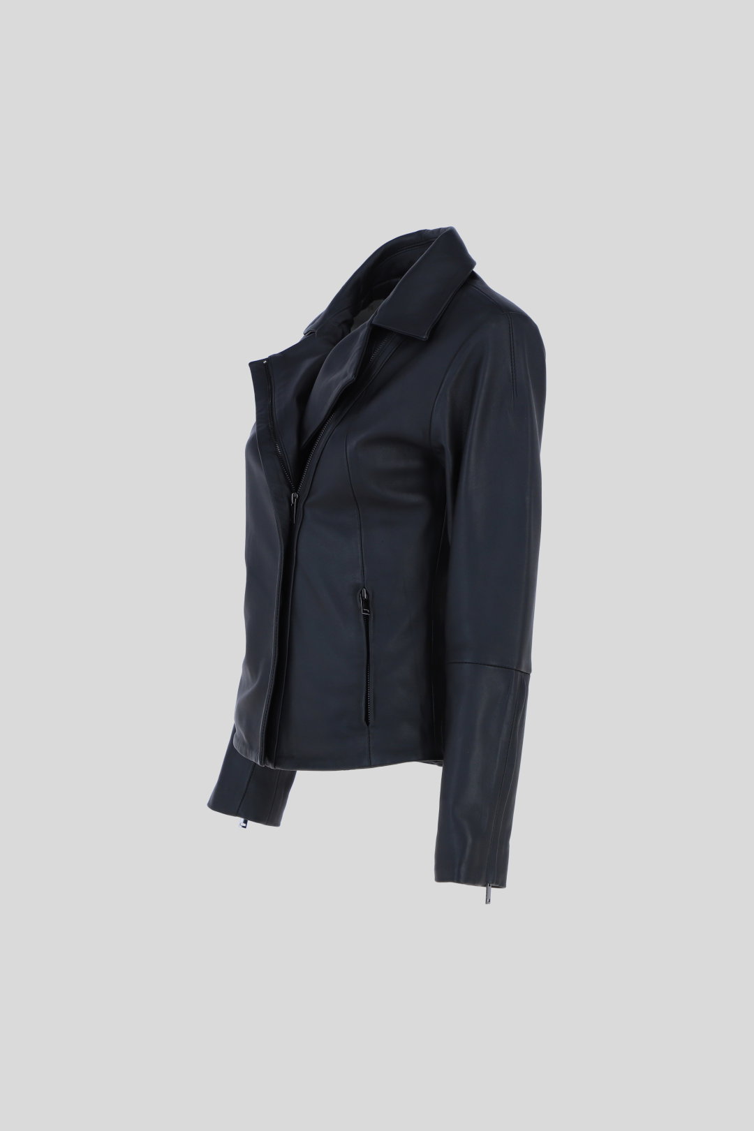 Black Ashwood Leather Black Real Leather Biker Jacket with Hidden Zips, Image 3 of 5