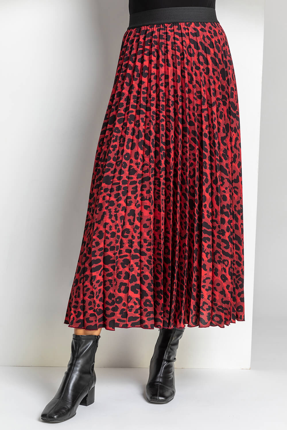 Red Animal Print Pleated Skirt, Image 4 of 4