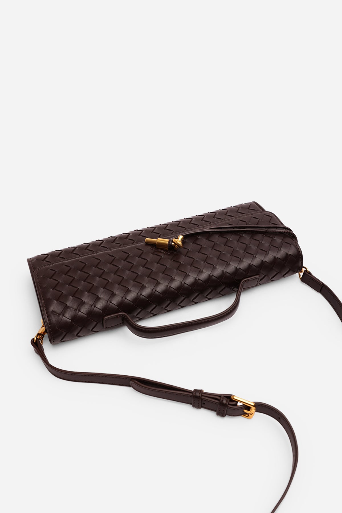 Dark Brown Petal Envelope Style Woven Clutch Bag, Image 5 of 8