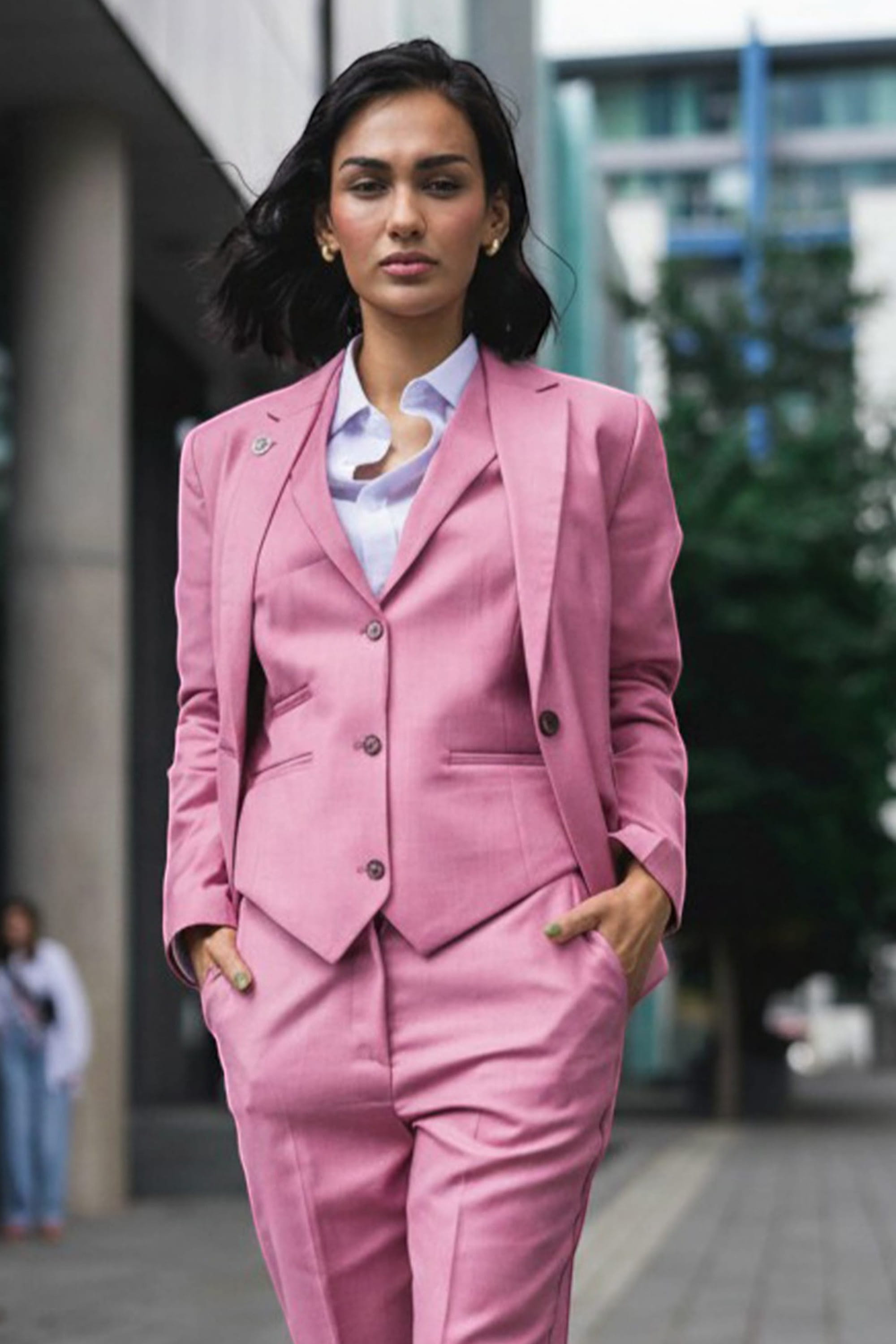 Pink Infinity Leather Pink Womens 3 Piece Plain Pink Formal Office Suit, Image 2 of 8