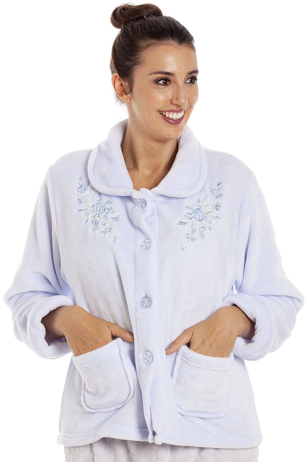 Blue Camille Lingerie Blue Classic Button Bed Jacket, Image 1 of 5